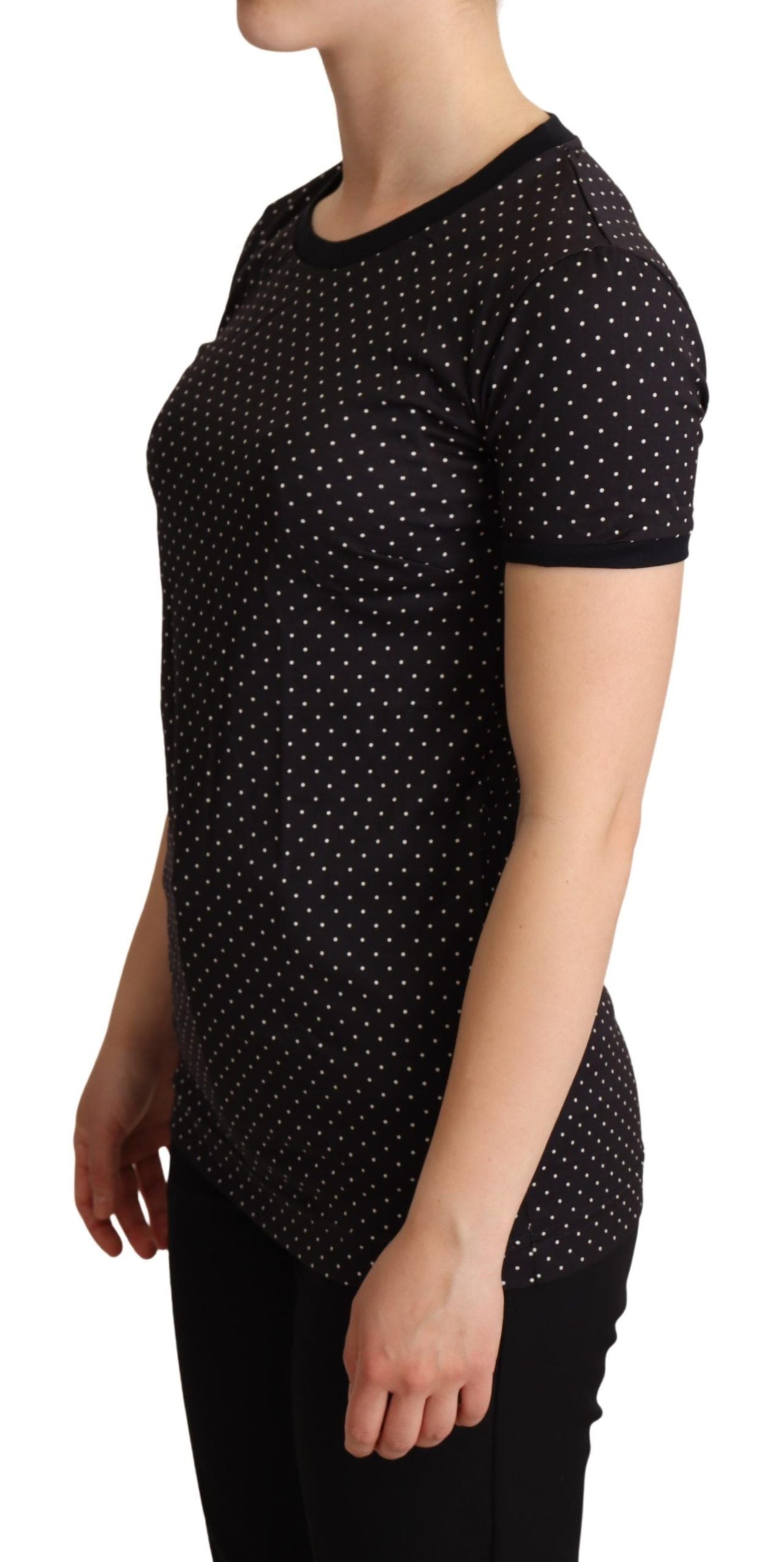 Dolce & Gabbana Polka Dotted Black Short Sleeve Crewneck Top