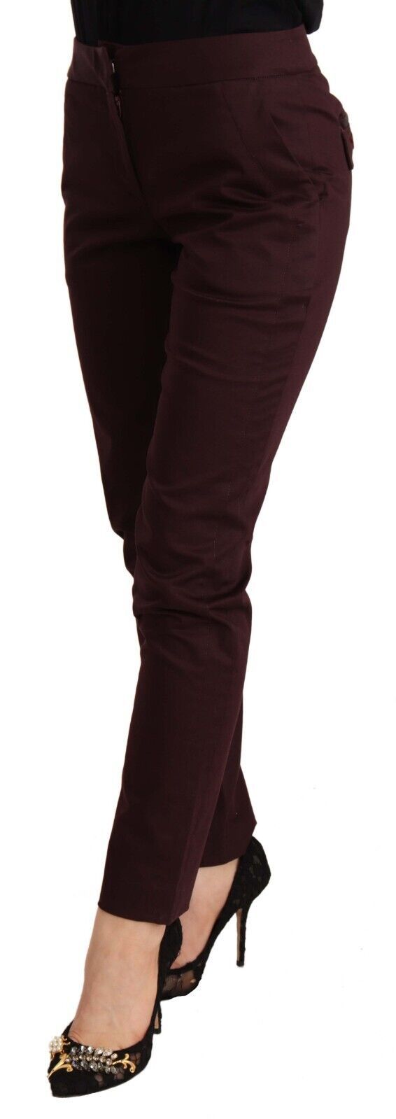 Тесни панталони Just Cavalli Maroon Slim Fit с детайли с цип