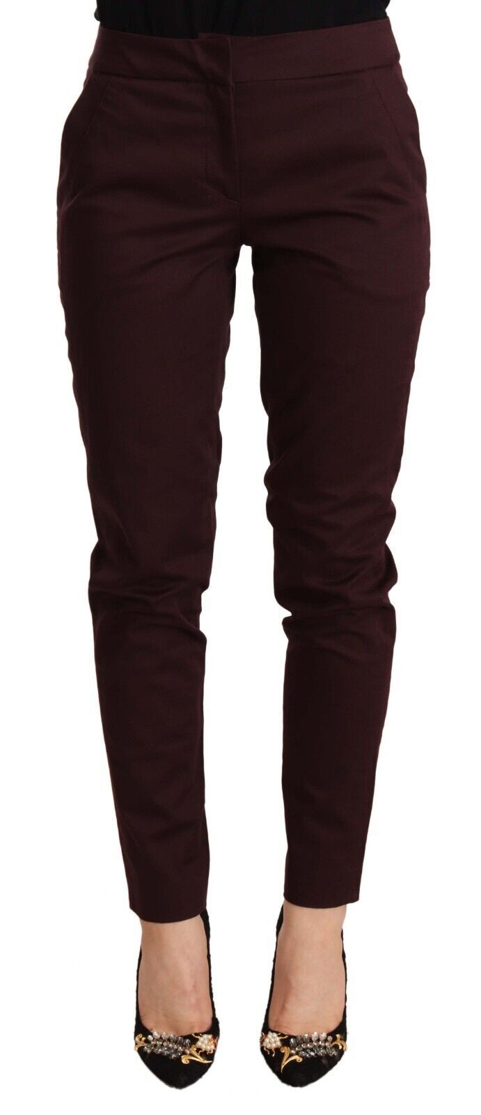 Тесни панталони Just Cavalli Maroon Slim Fit с детайли с цип