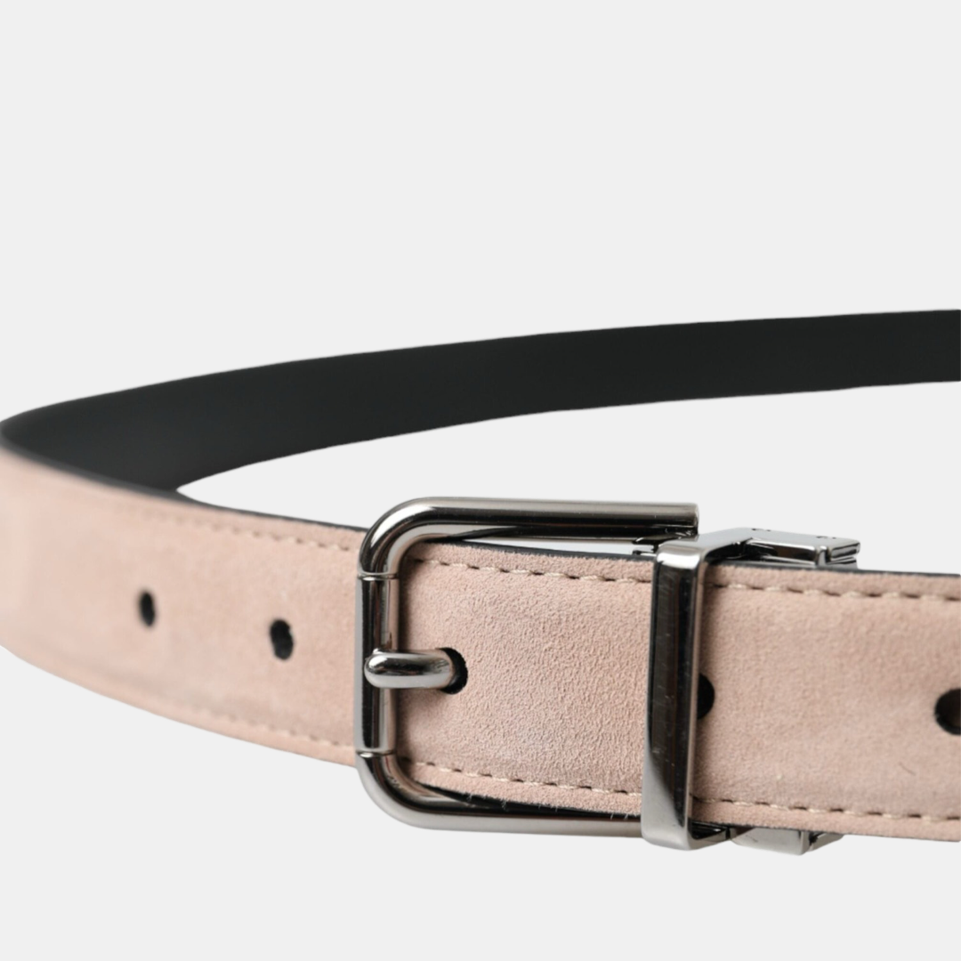 Мъжки колан Dolce & Gabbana Beige Suede Leather Silver Buckle Belt Men