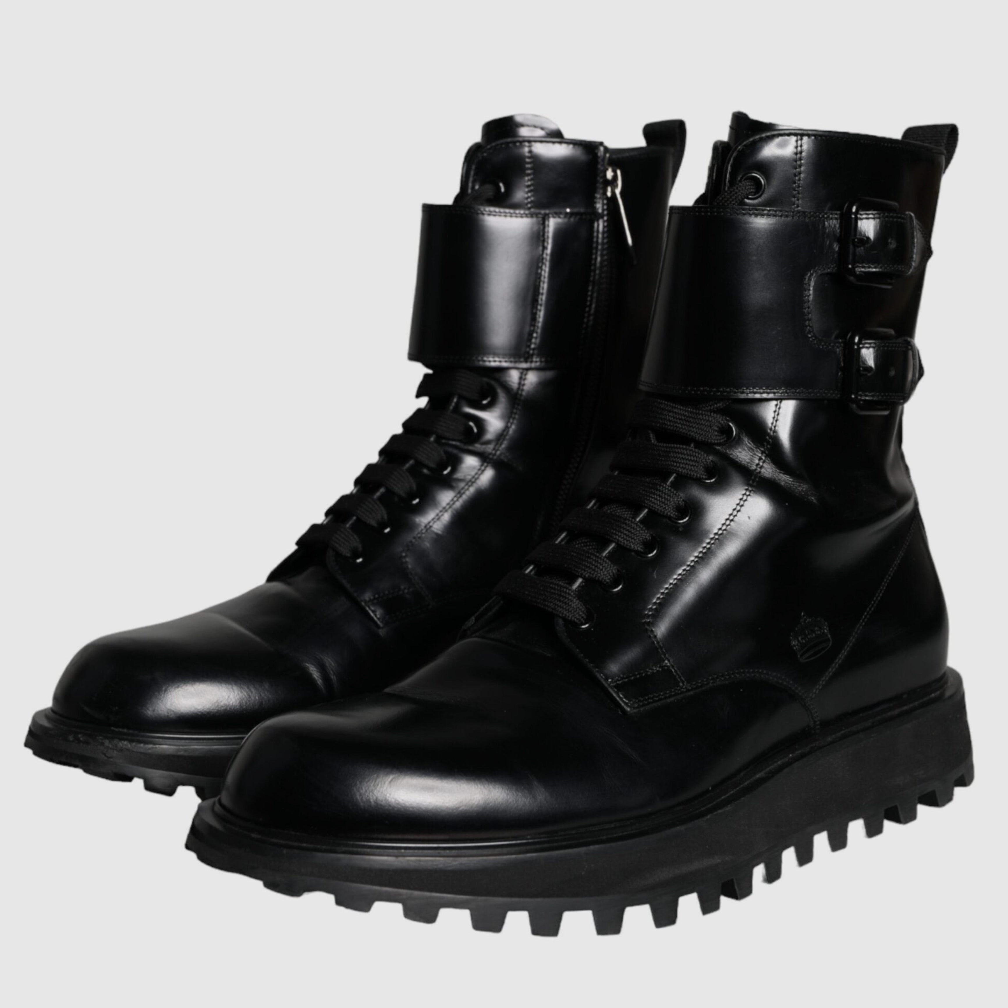 Мъжки луксозни боти кубинки от естествена кожа Dolce & Gabbana Men’s Black Leather Lace Up Mid Calf / Ankle Boots