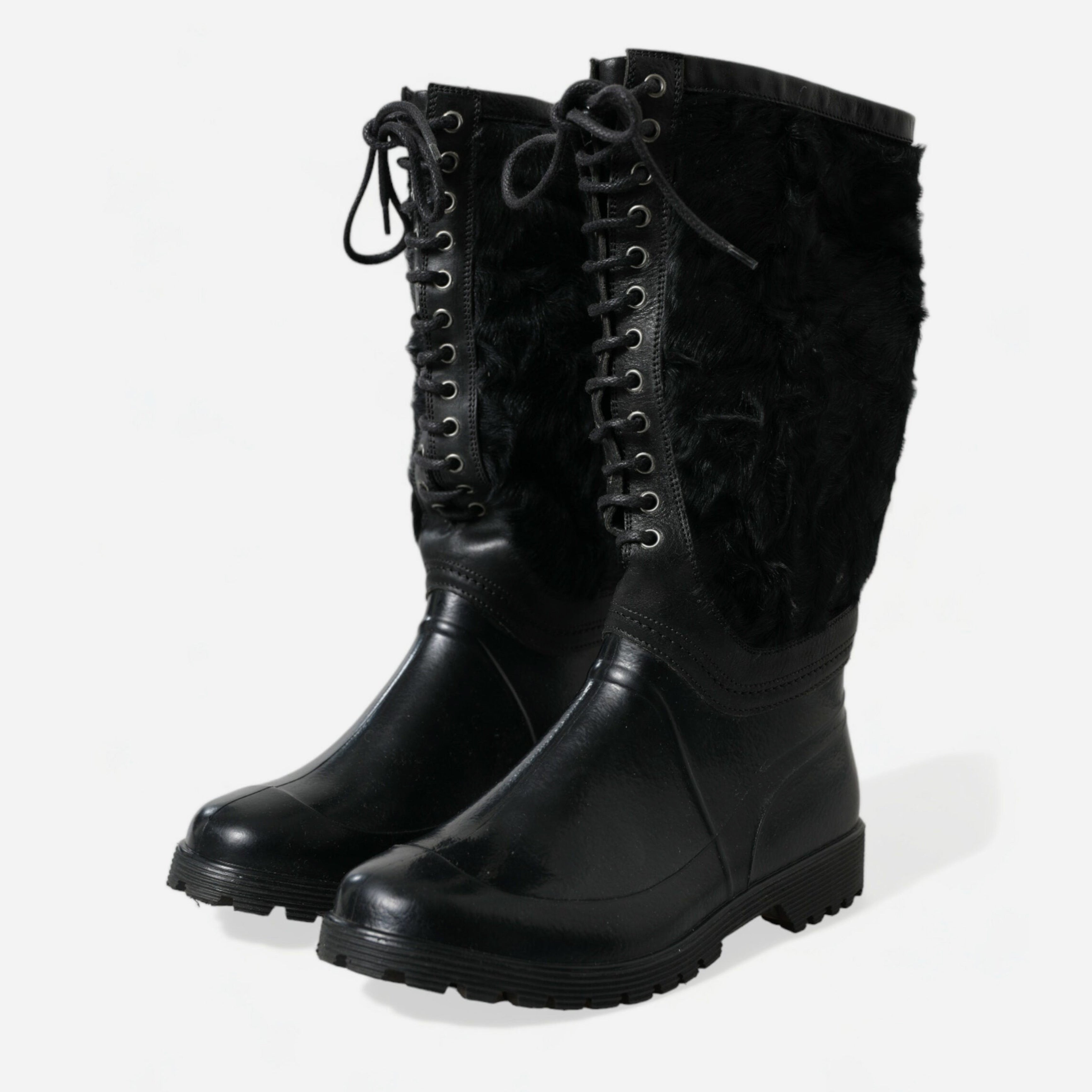 Мъжки луксозни ботуши с козина Dolce & Gabbana Men’s Sleek Black Shearling Mid Calf Boots