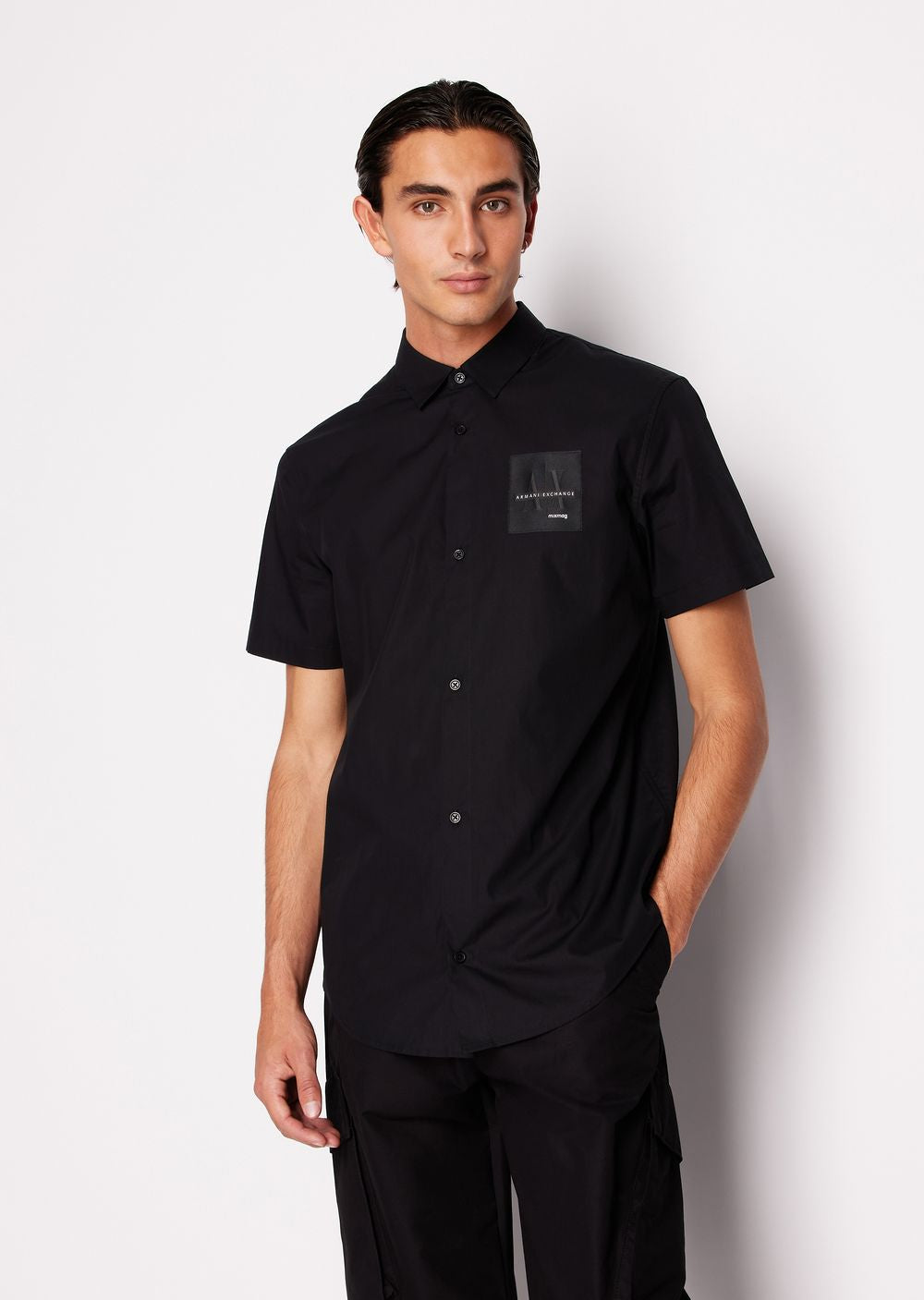 Мъжка риза с къс ръкав в черно Armani Exchange Mixmag 3DZC27 ZNXLZ 11200 нова колекция