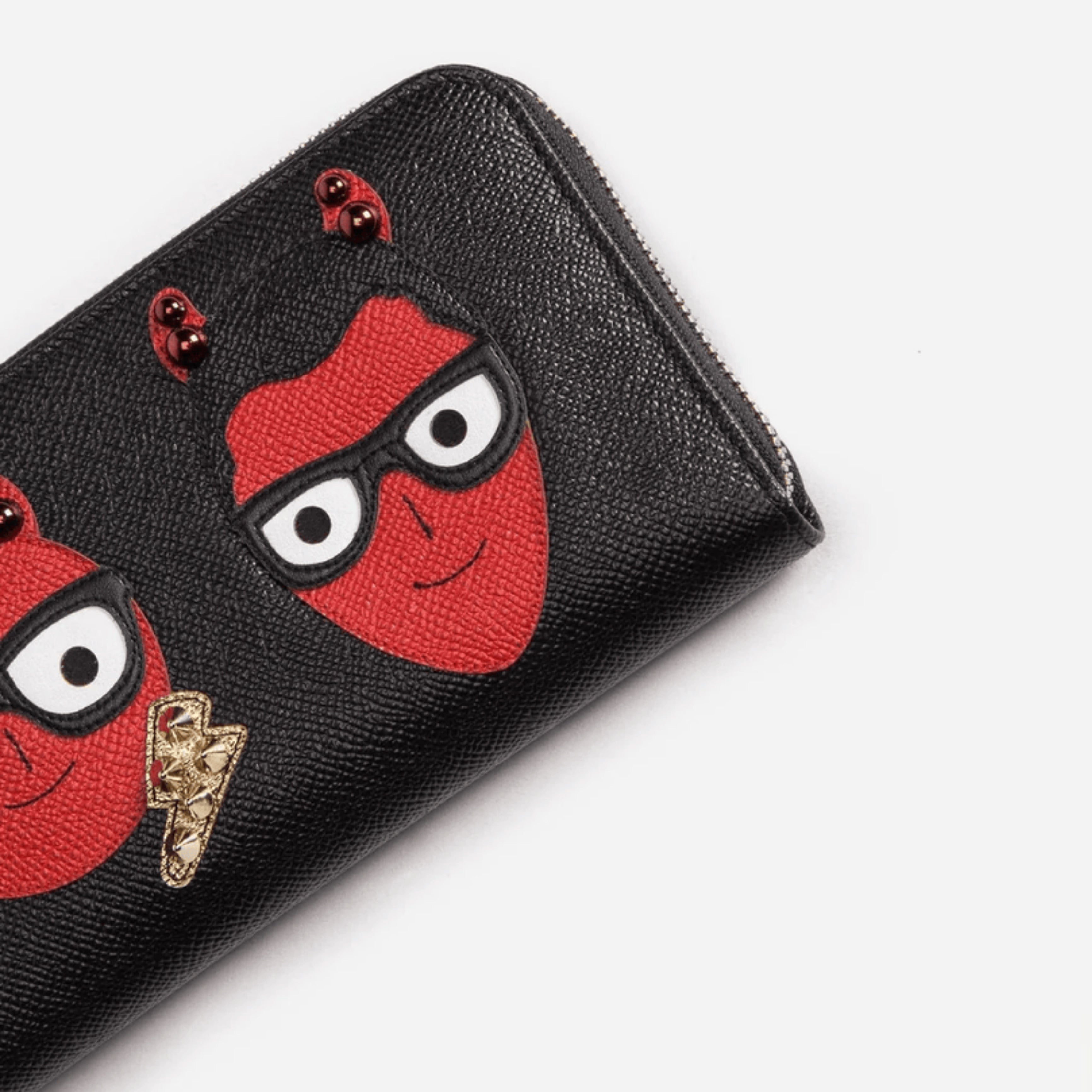 Мъжко луксозно клъч портмоне от естествена кожа Dolce & Gabbana Chic Black and Red Leather Continental Clutch Wallet в черно