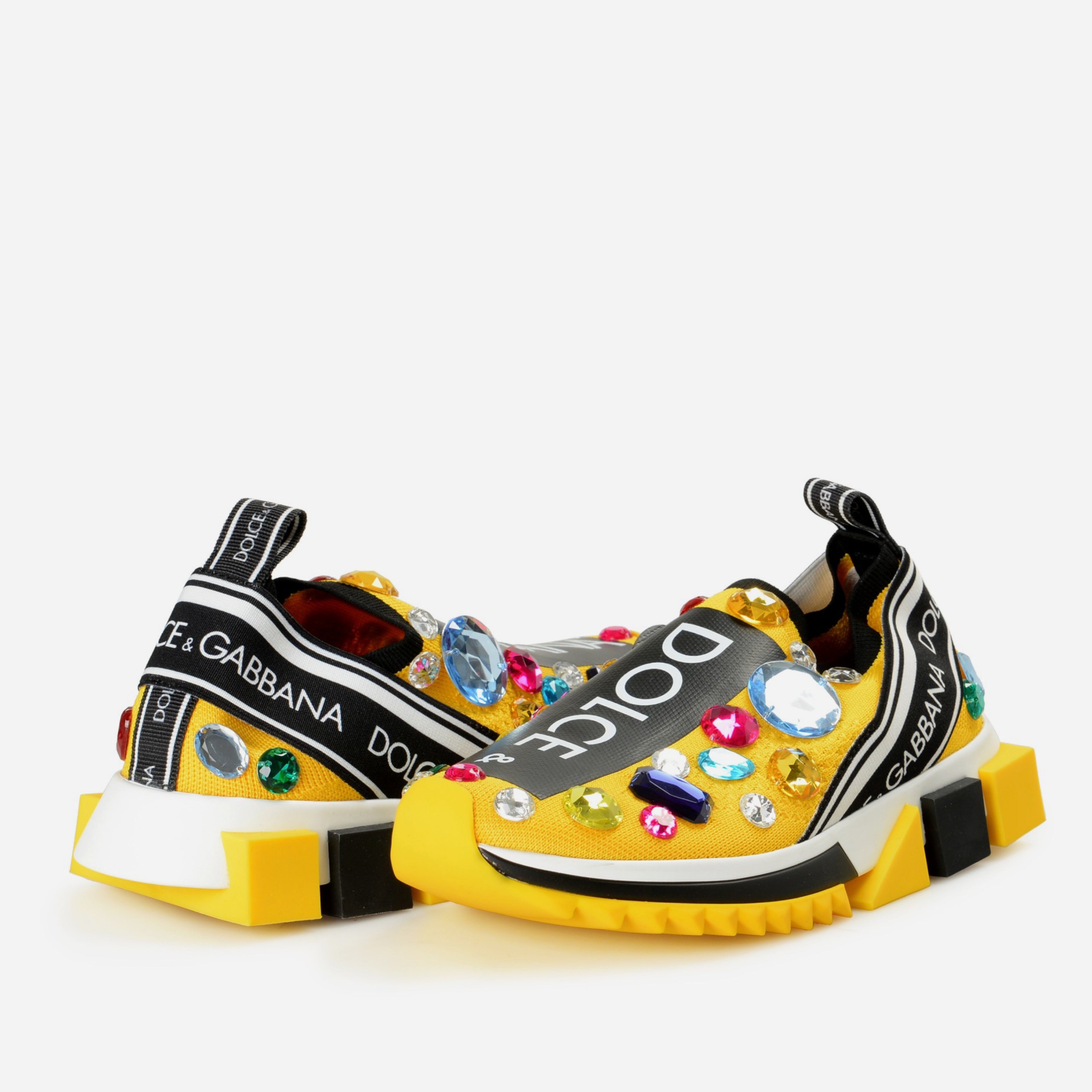 Дамски екстравагантни маратонки с камъни в жълто Dolce & Gabbana Sorrento Women’s Exquisite Yellow Techno Fabric Sneakers