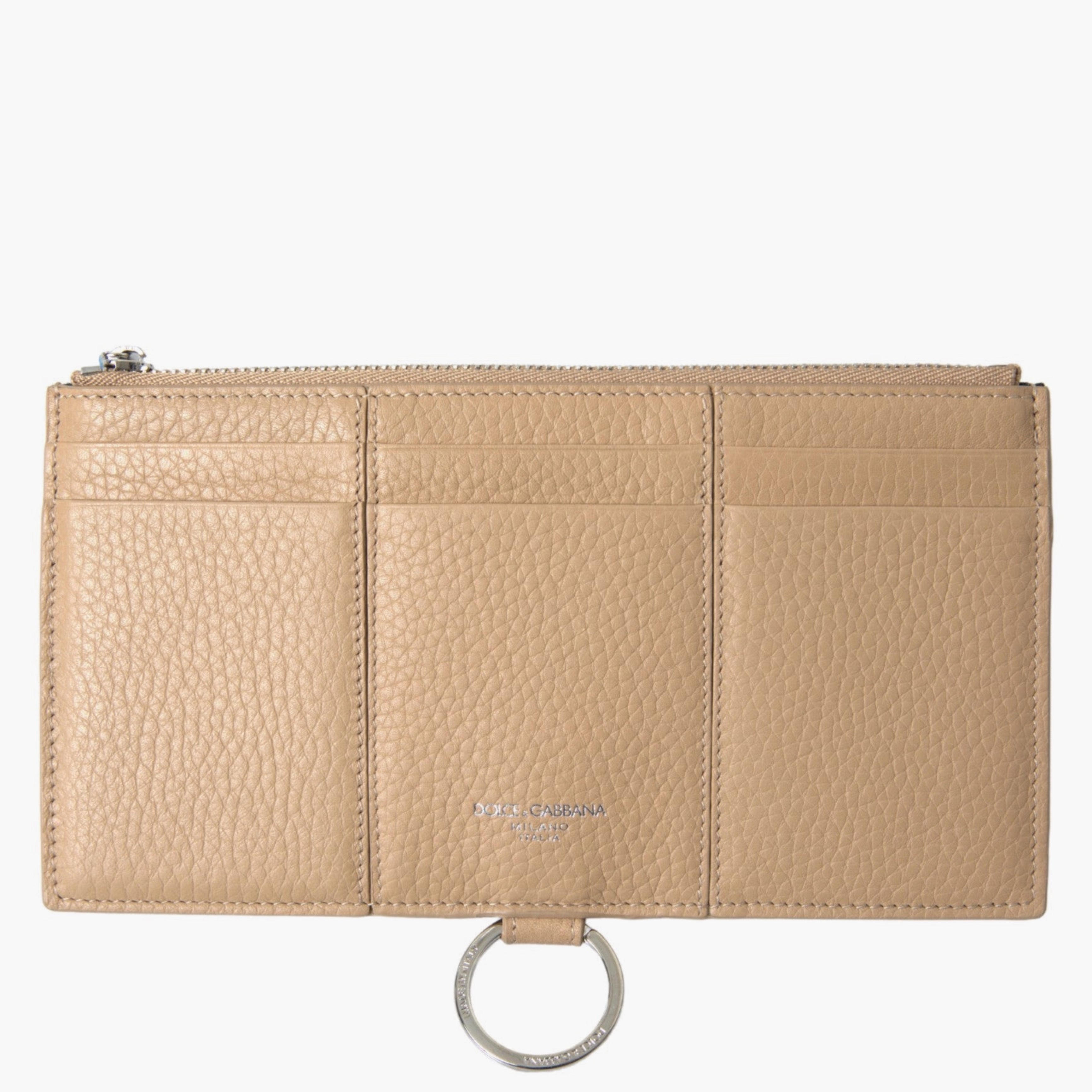 Дамско бежово луксозно портмоне с каишка от естествена кожа Dolce & Gabbana Women’s Elegant Beige Leather Wallet Cardholder with Detachable Strap