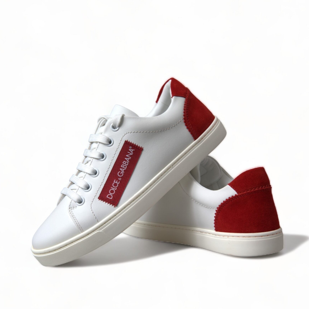 Дамски бели маратонки Dolce & Gabbana Chic White Leather Sneakers with Red Accents