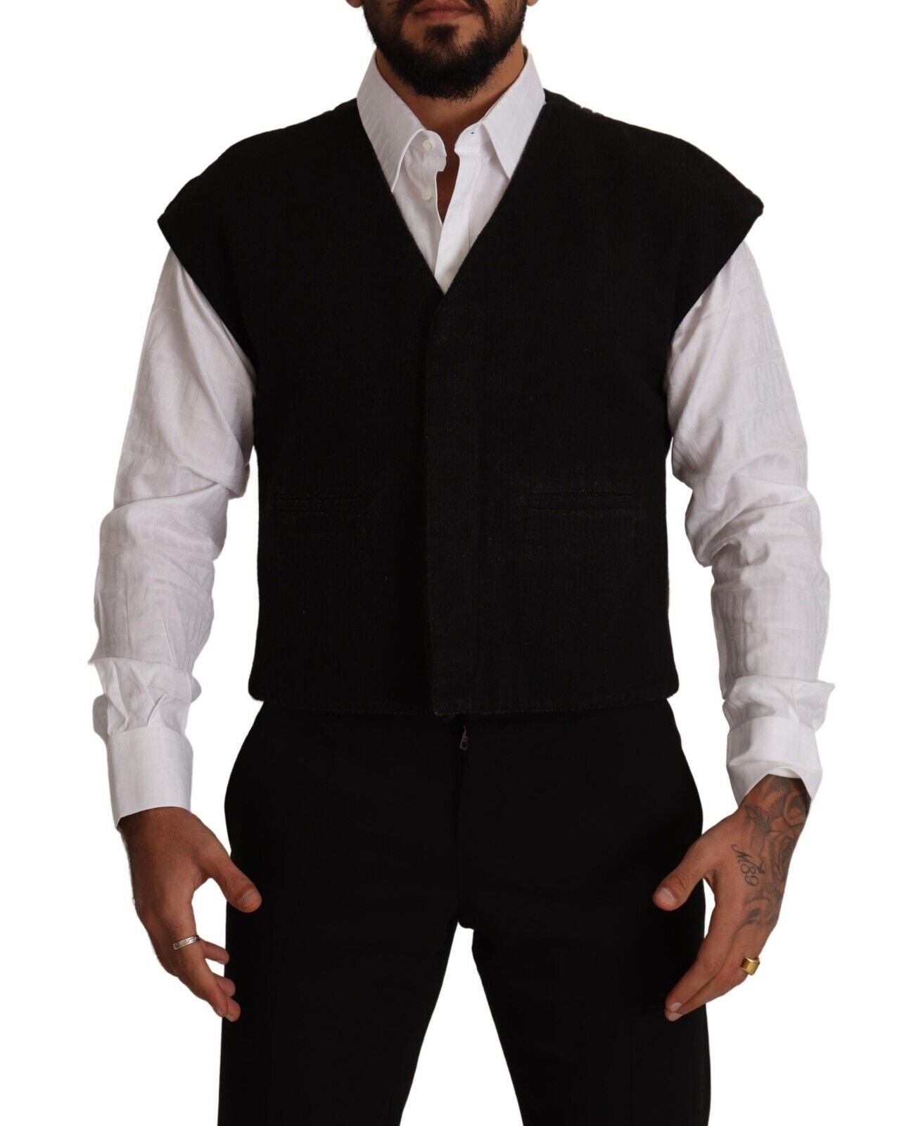 Dolce & Gabbana Elegant Black Wool Cotton Dress Vest