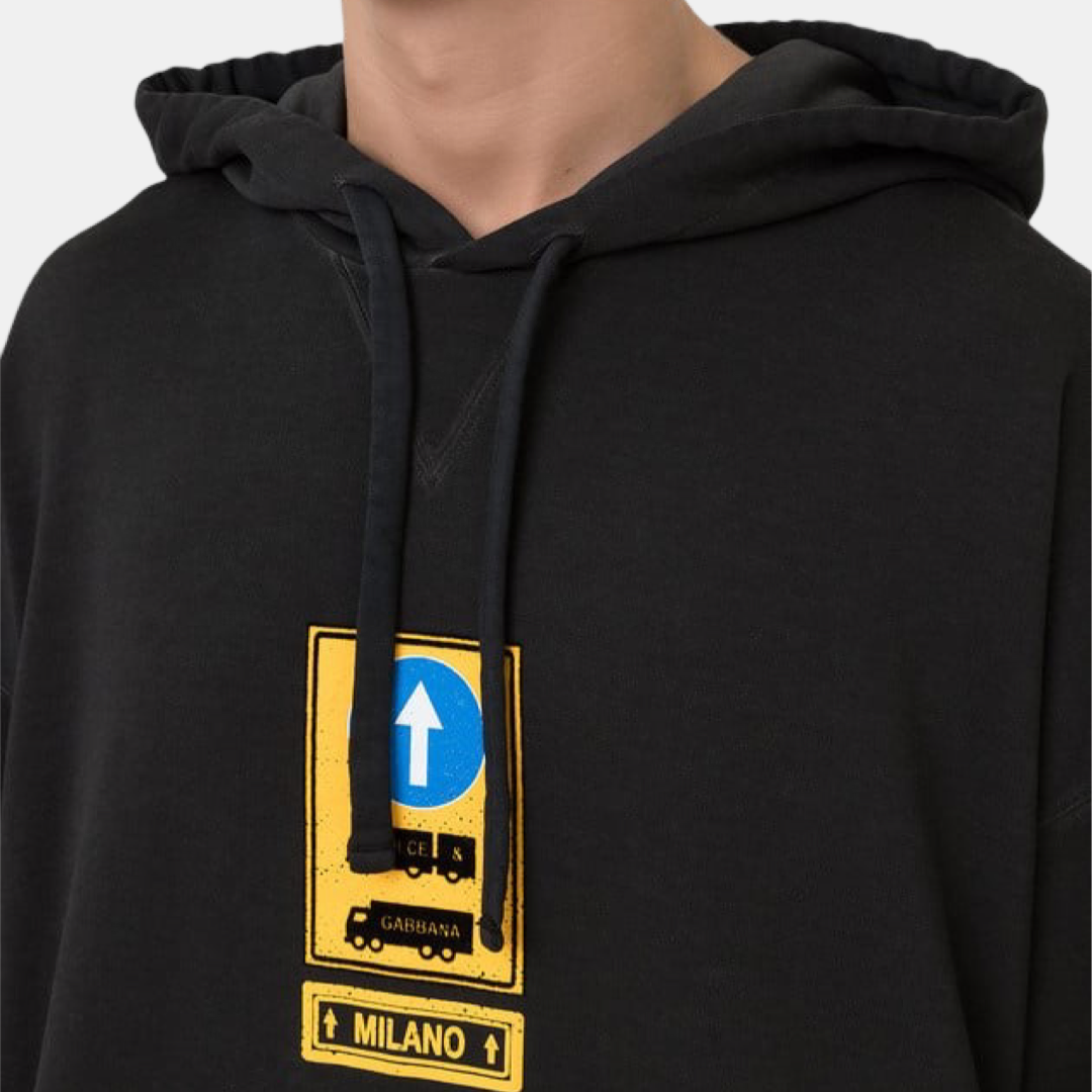 Мъжки черно худи Dolce & Gabbana Black Cotton Logo Hooded Sweatshirt