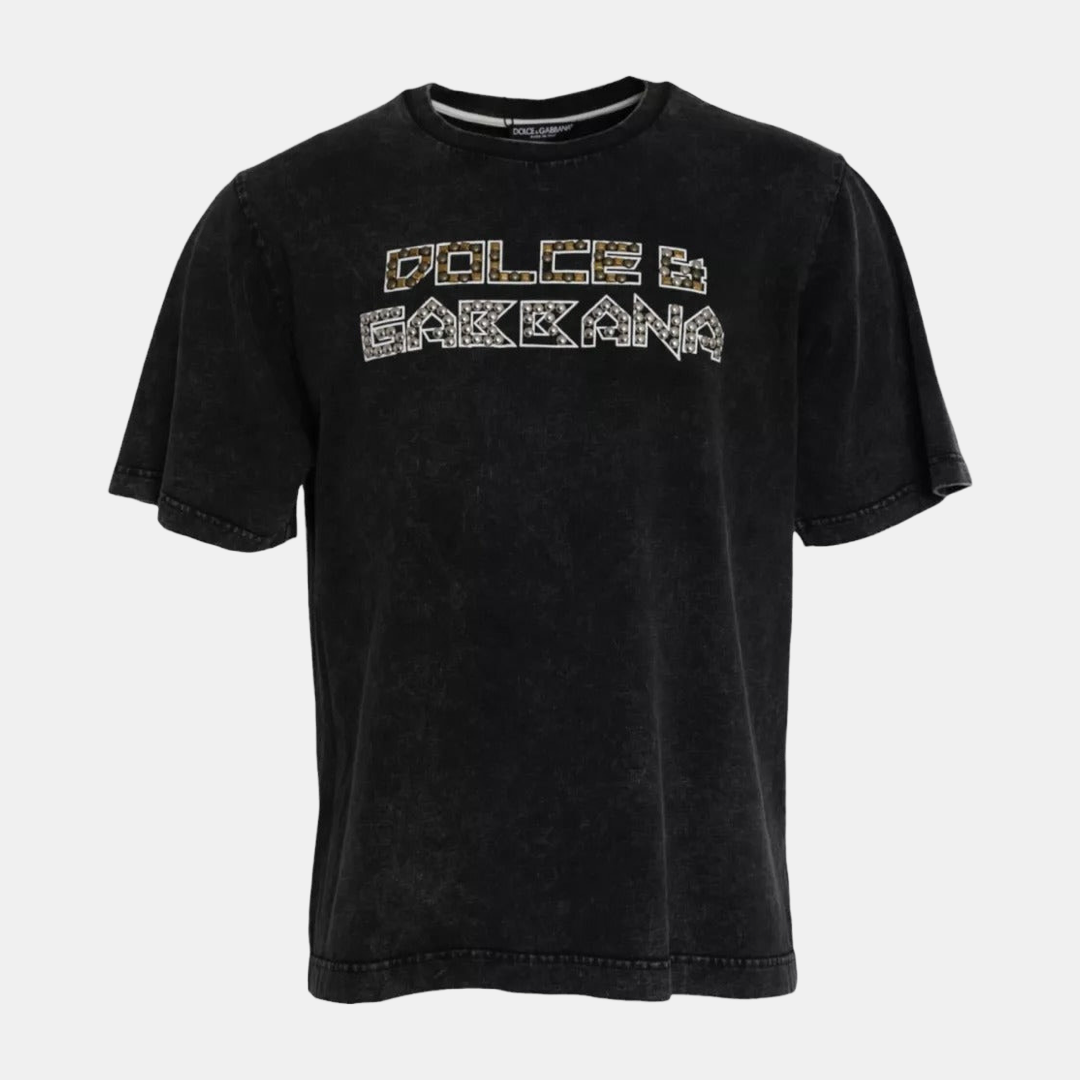 Мъжка черна тениска Dolce & Gabbana Black Logo Print Cotton Crewneck Men T-shirt