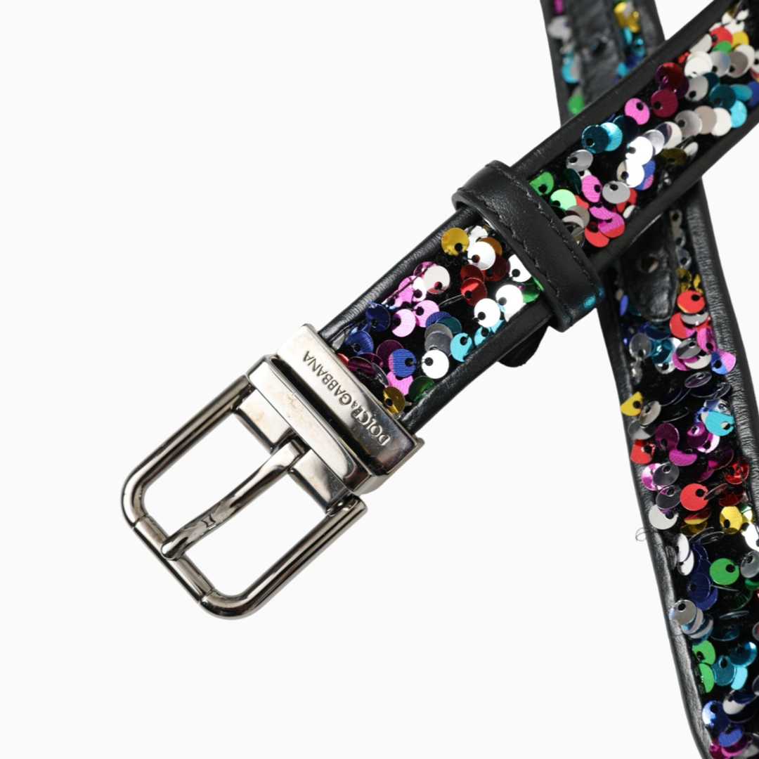 Дамски колан DOLCE & GABBANA Sequined Silver Metal Buckle Women Belt