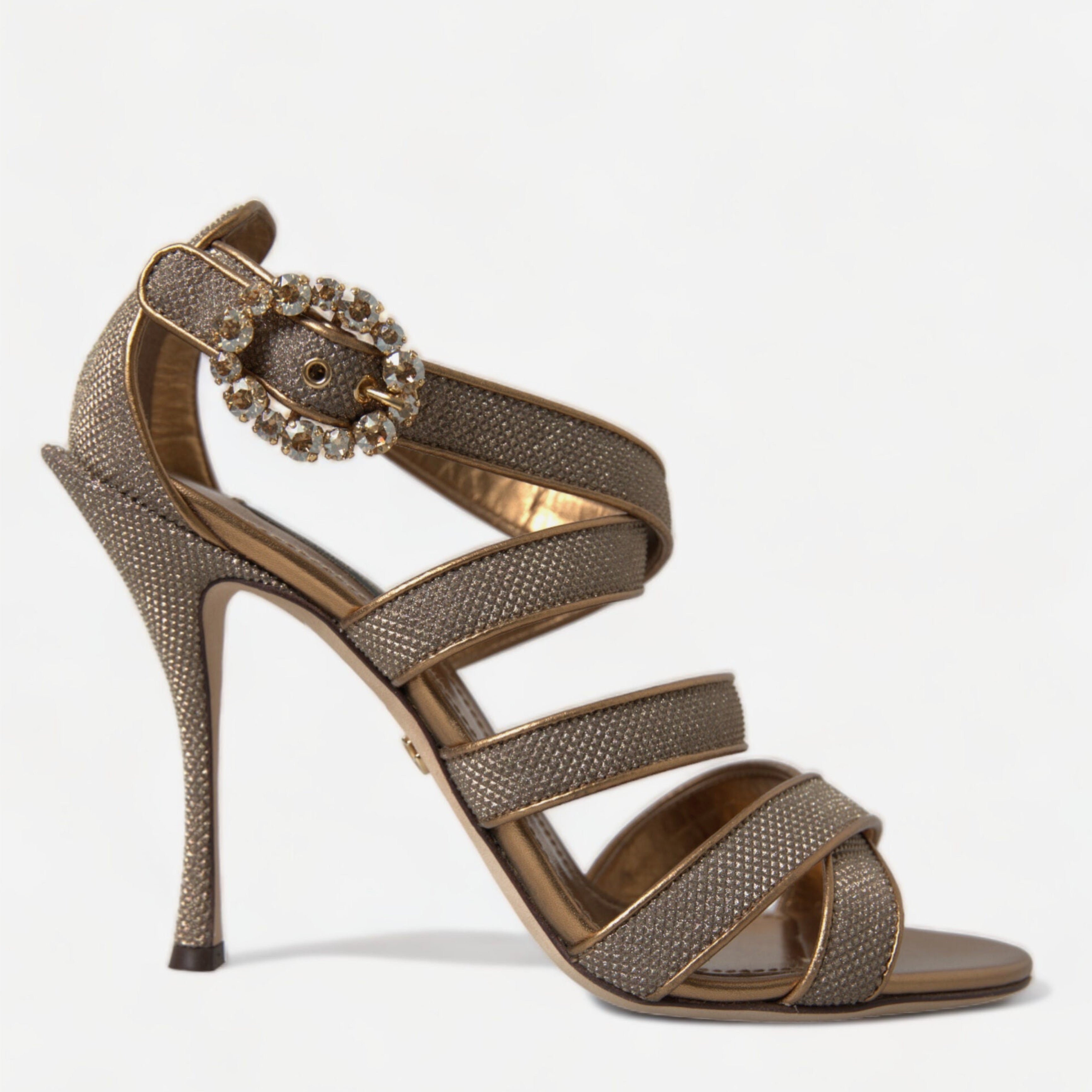 Дамски луксозни бронзови сандали на висок ток DOLCE & GABBANA Women’s Bronze Crystal Stiletto Heels Sandals