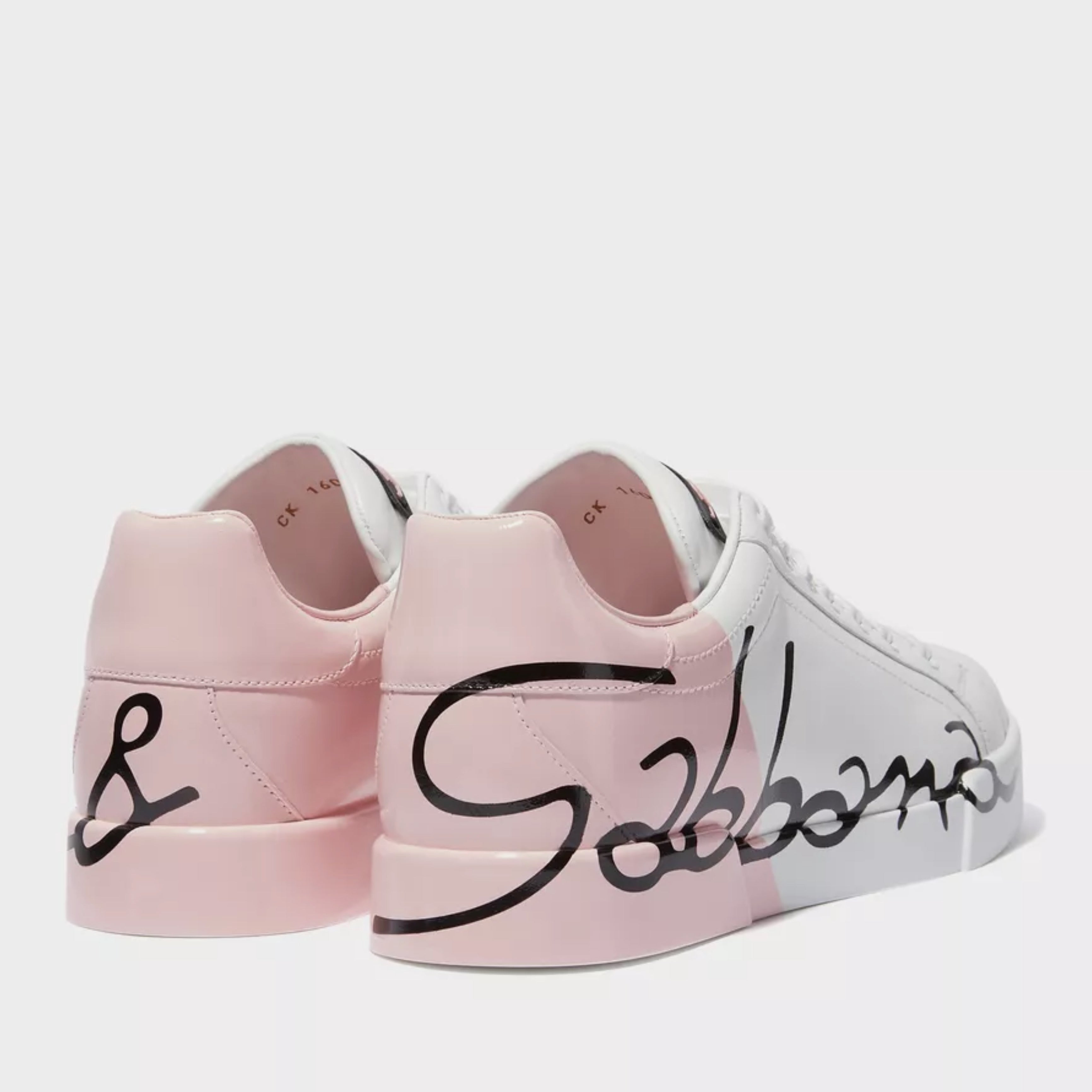 Дамски луксозни кожени кецове в бяло и розово DOLCE & GABBANA Women’s Luxury White/Pink Leather Portofino Sneakers