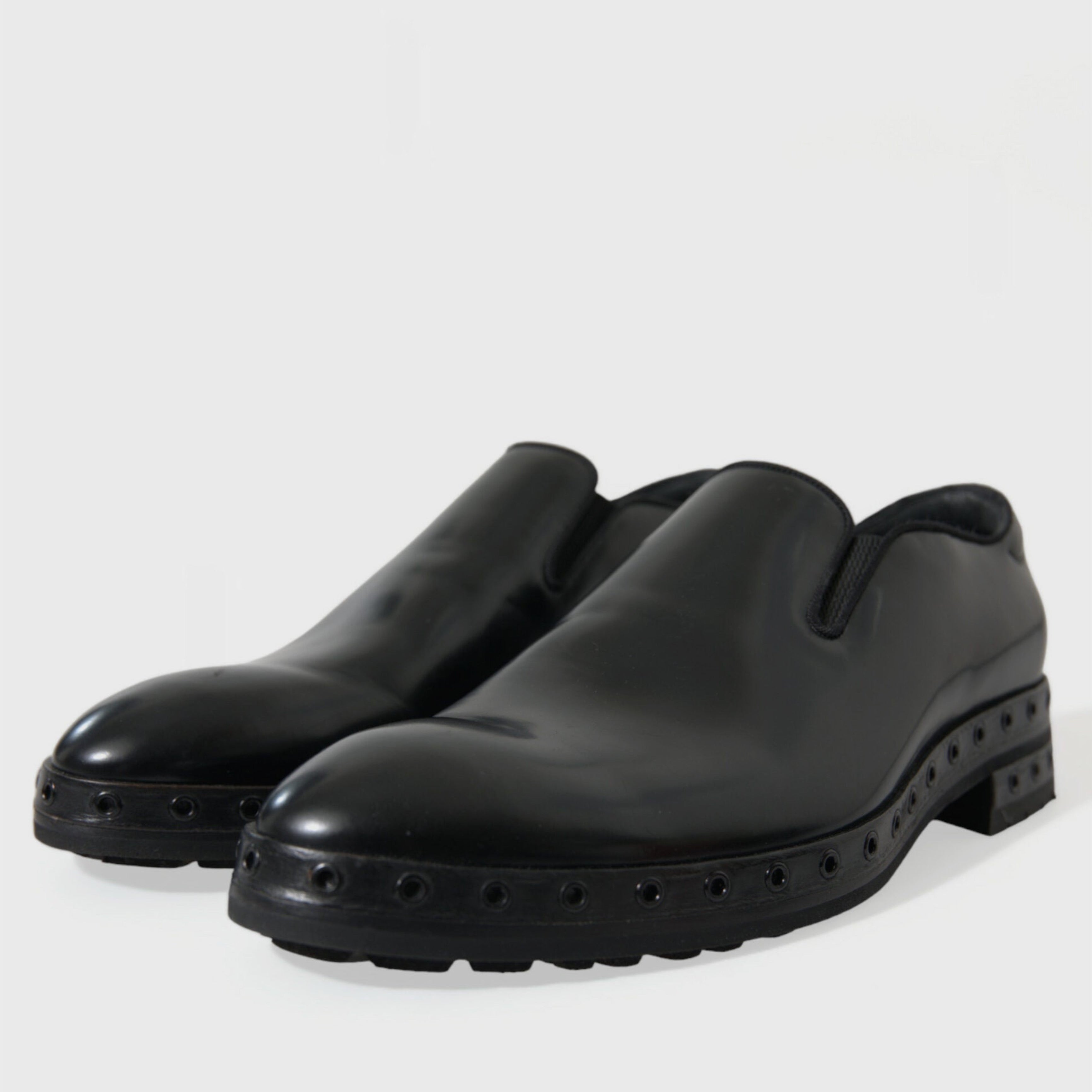 Мъжки луксозни мокасини лоуфъри в черно DOLCE & GABBANA Men’s Luxury Black Leather Studded Loafers