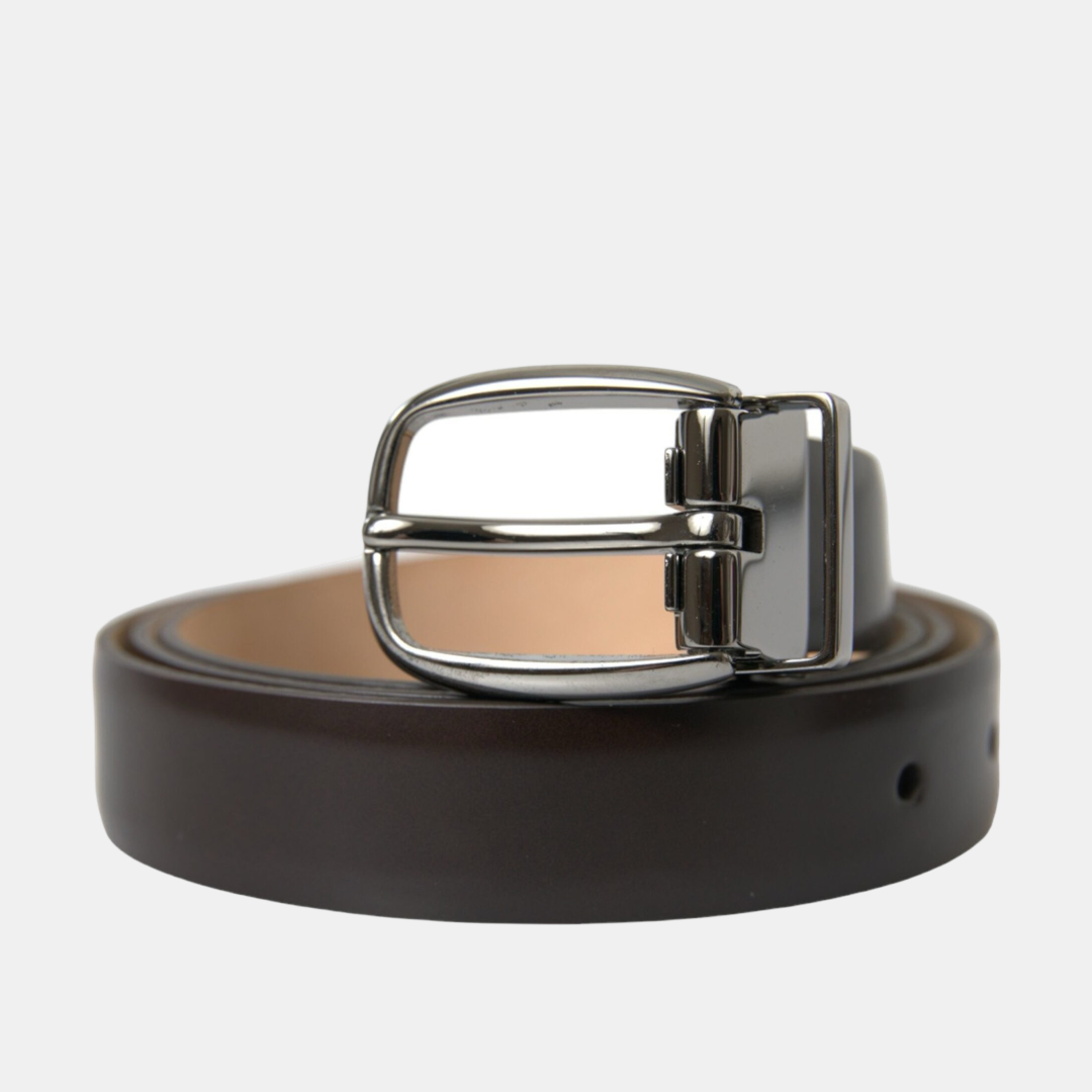 Dolce & Gabbana Leather Men Belt with Eye-Catching Buckle