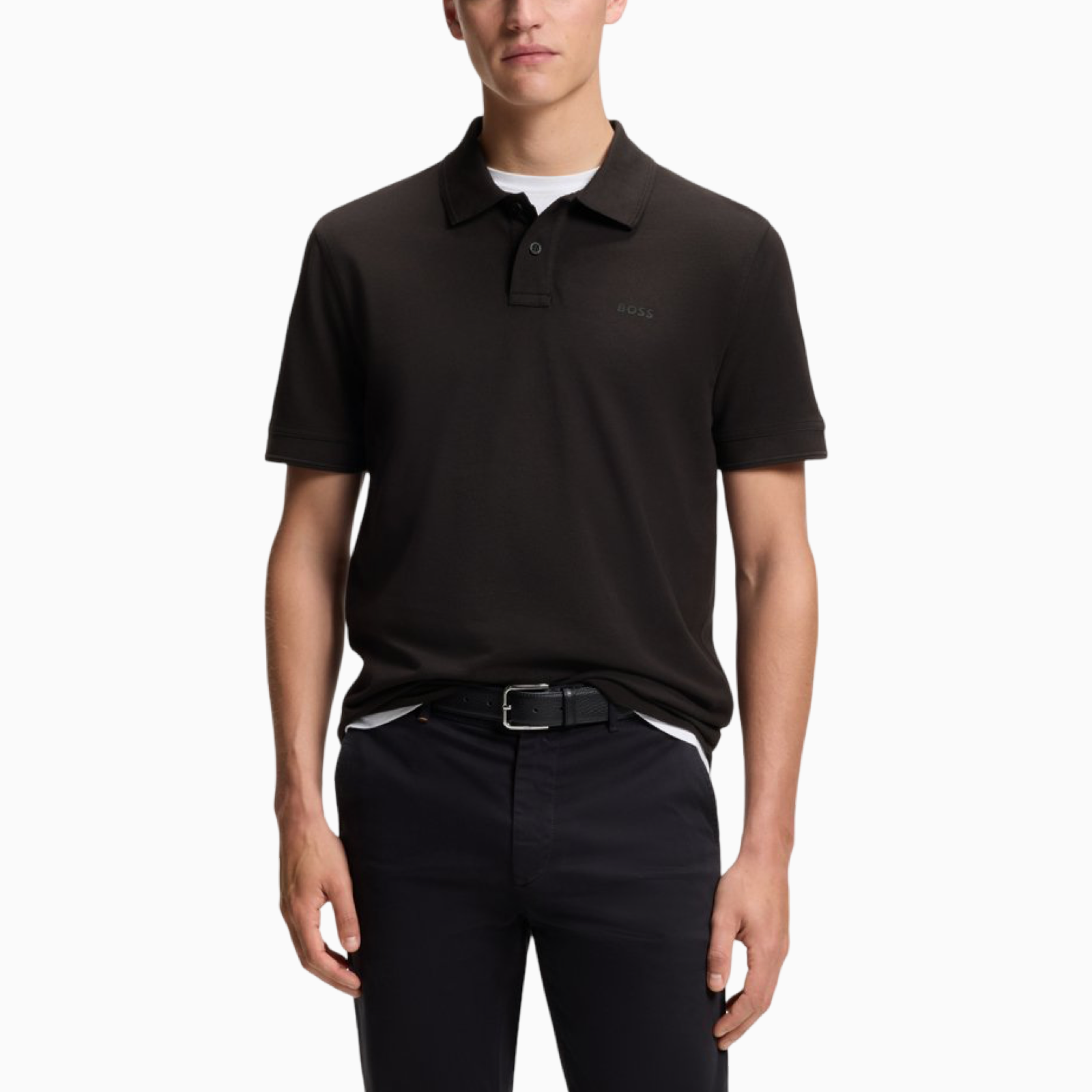 Мъжка черна поло тениска Boss Prime Men Polo 50507813 001 Front View