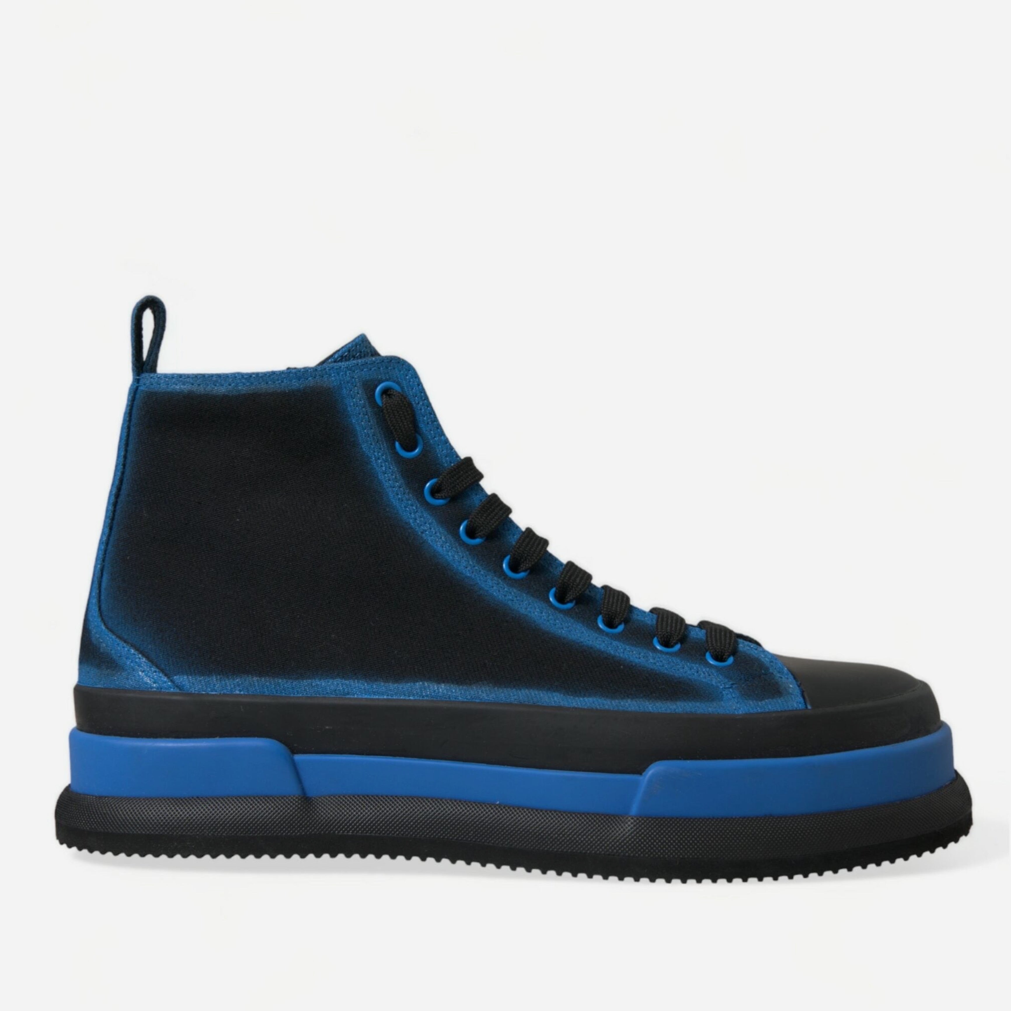 Мъжки високи кецове в черно и синьо Dolce & Gabbana Men’s Elegant High-Top Canvas Sneakers in Black and Blue