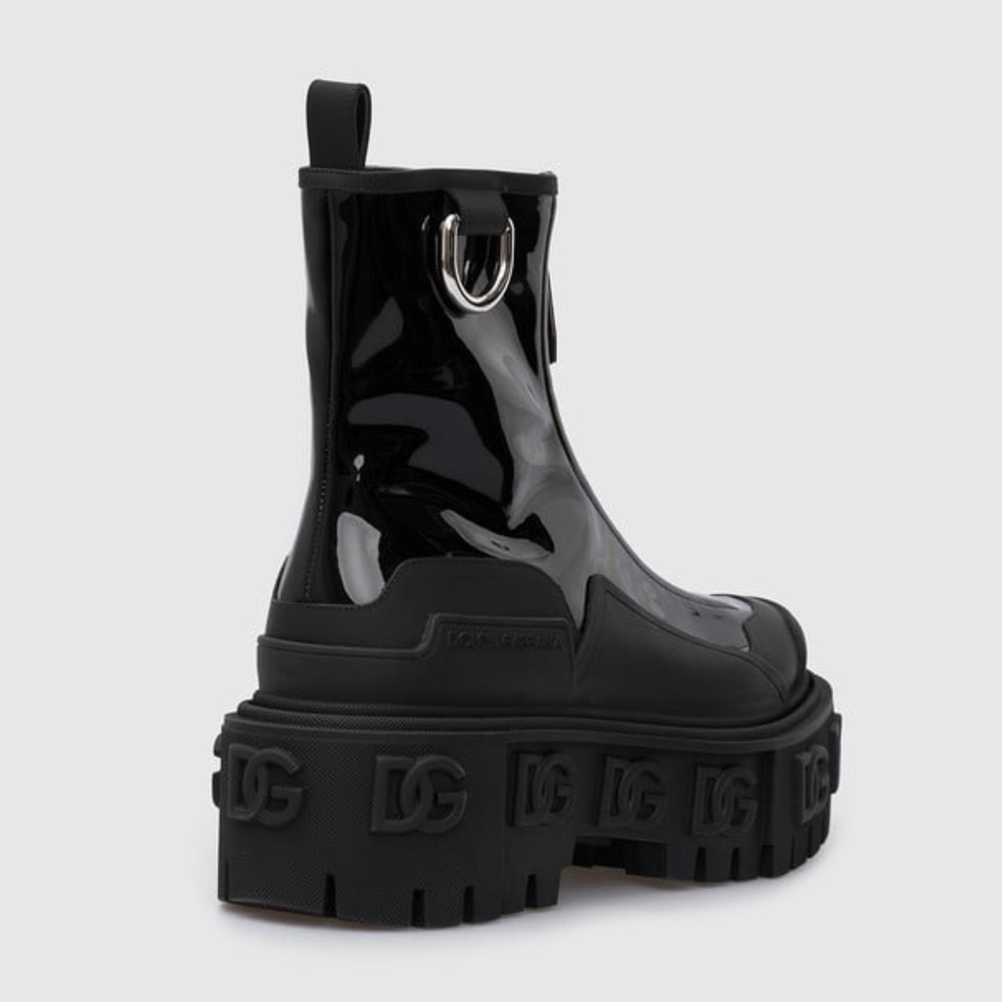 Дамски луксозни боти на висока платформа в черно Dolce & Gabbana Women Black Leather Rubber Logo Ankle Boots