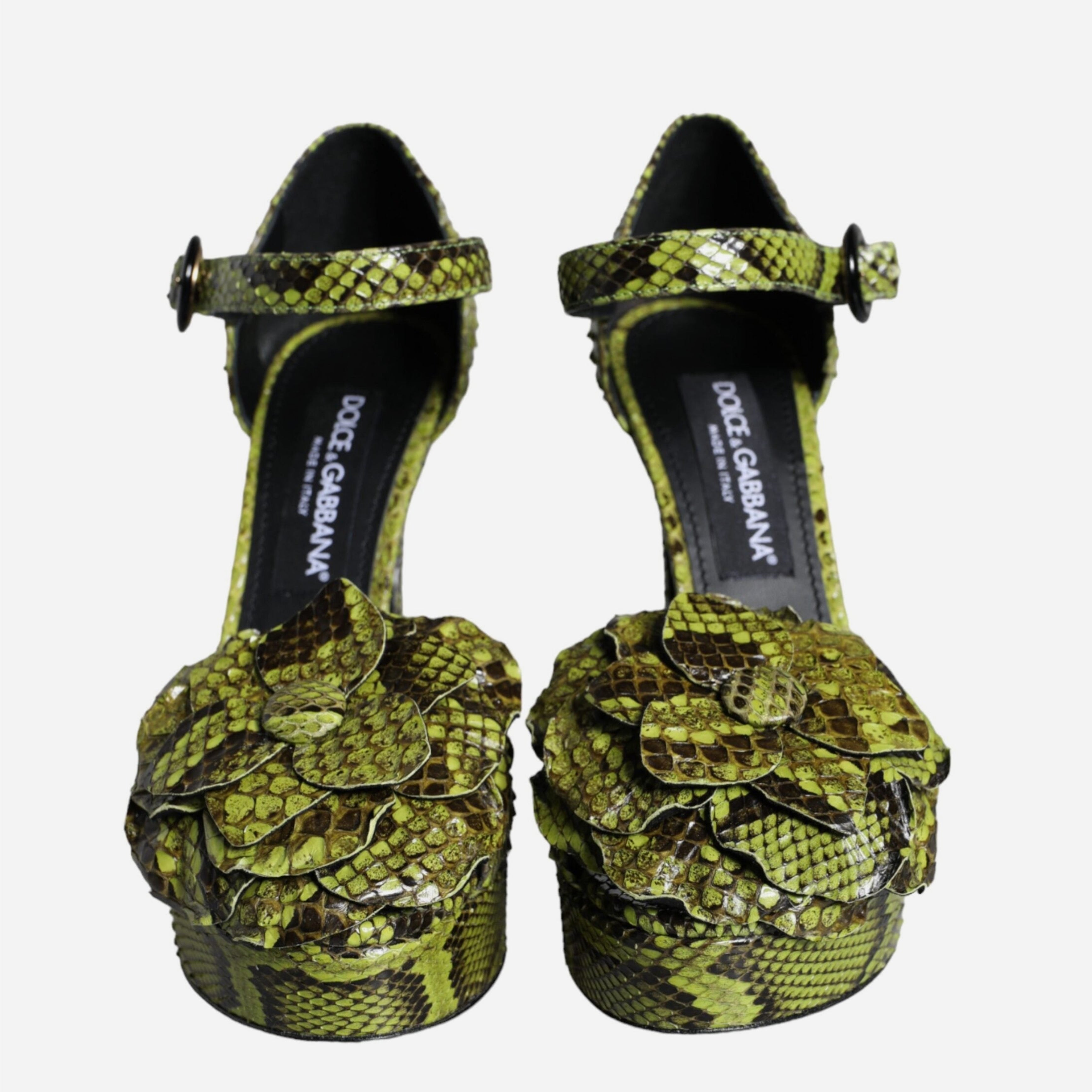 Дамски луксозни зелени сандали от питон DOLCE & GABBANA Women’s Green Python Leather Heels Sandals