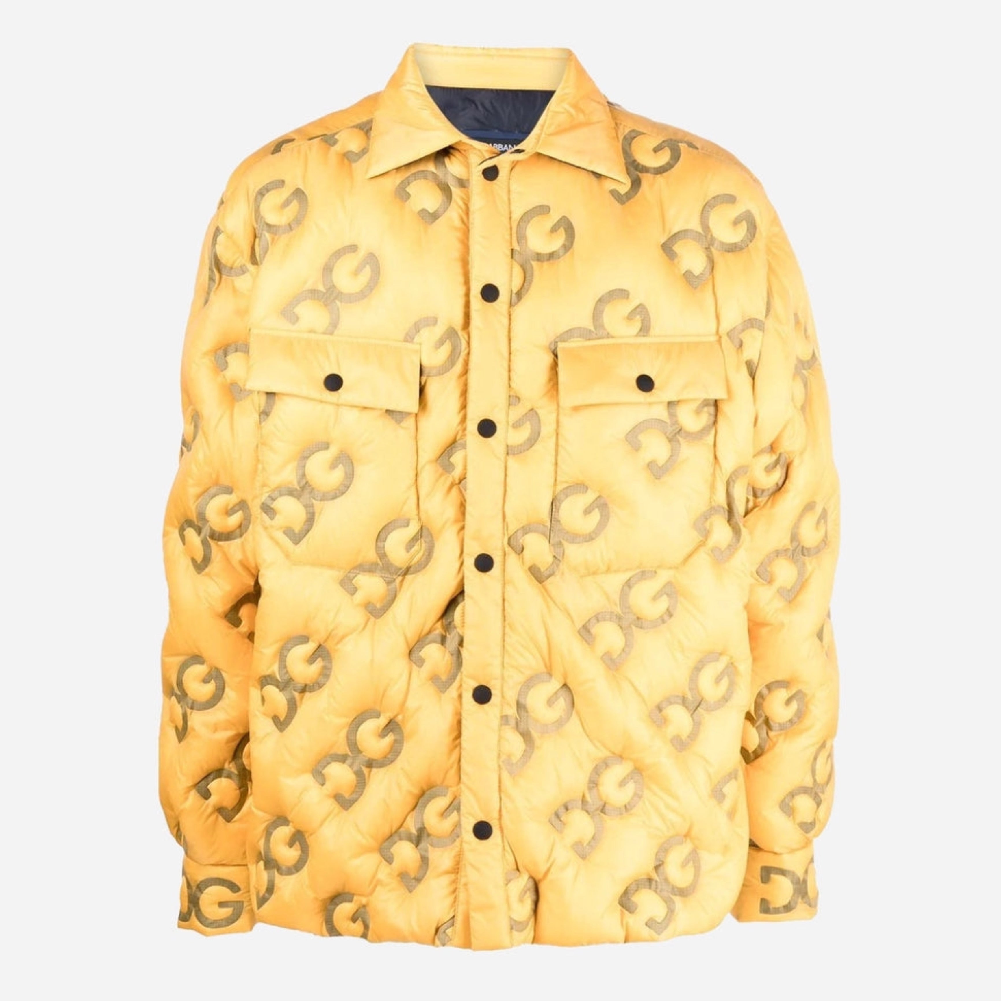 Мъжко луксозно жълто яке с множество DG лога DOLCE & GABBANA
Men’s Luxury Yellow DG Logo Padded Buttoned Jacket