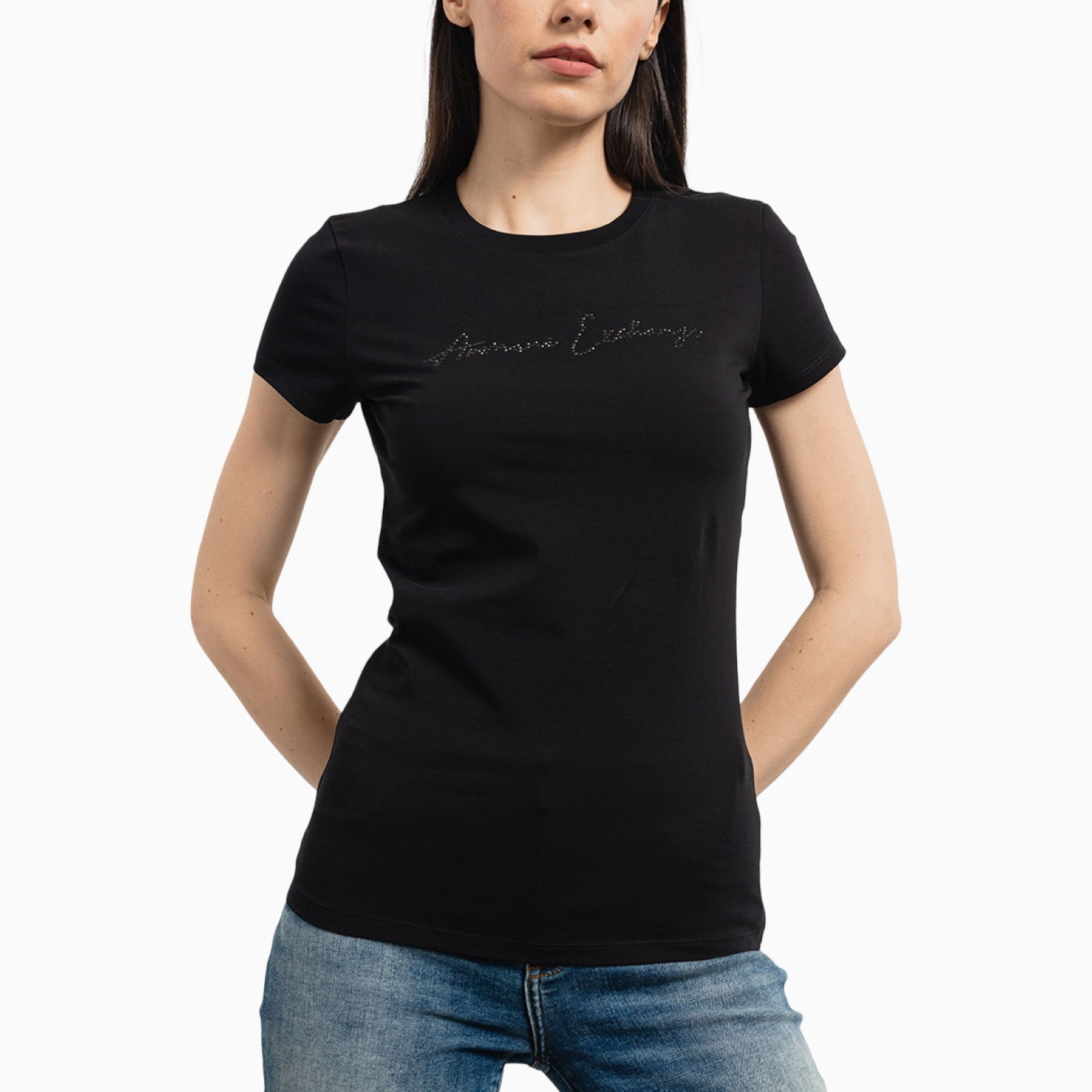 Дамска черна тениска Armani Exchange Women T-shirt XW001457 AF10356 Front View
