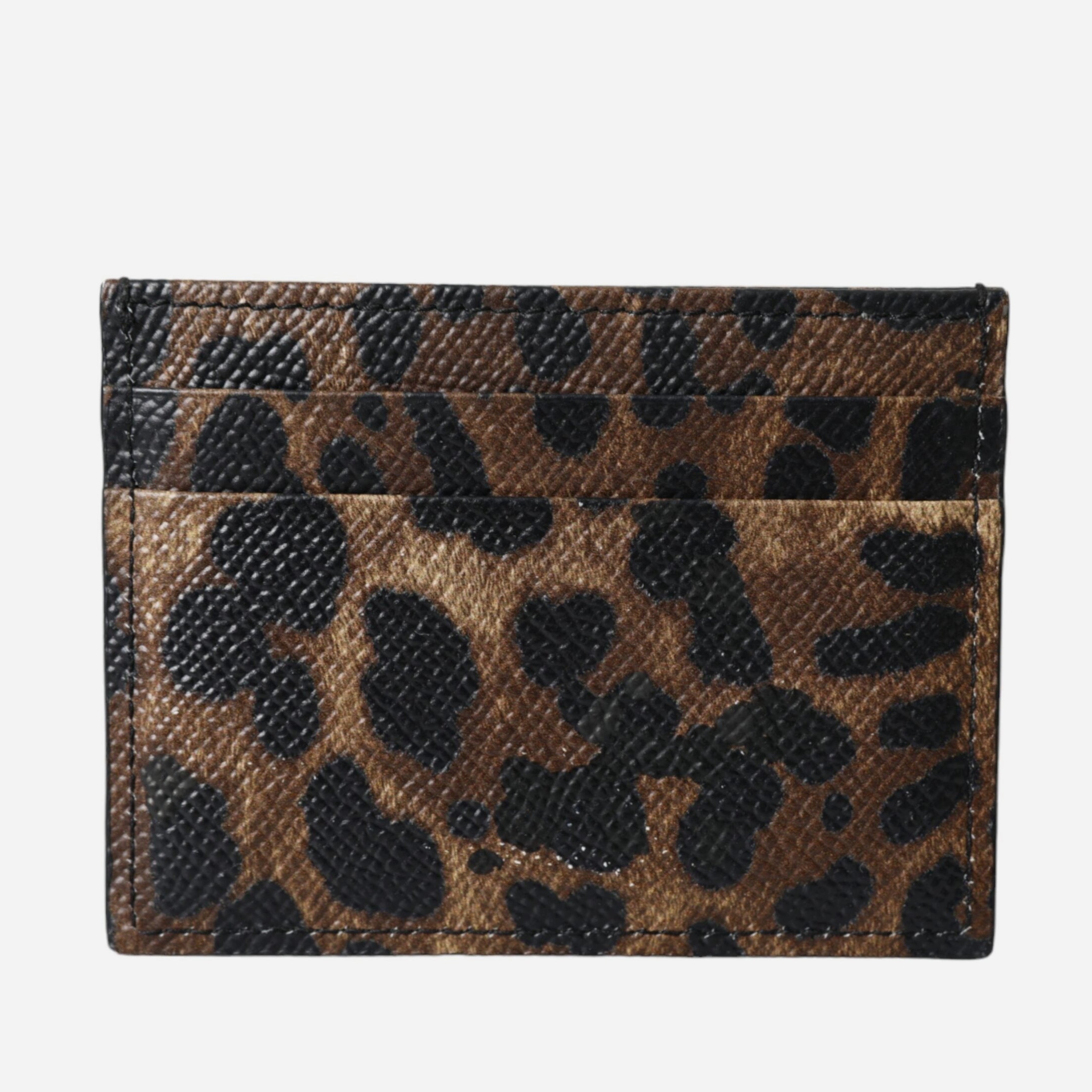 Дамски луксозен леопардов кардхолдър от естествена кожа Dolce & Gabbana Women’s Brown Leather Leopard Logo Plaque Women Cardholder