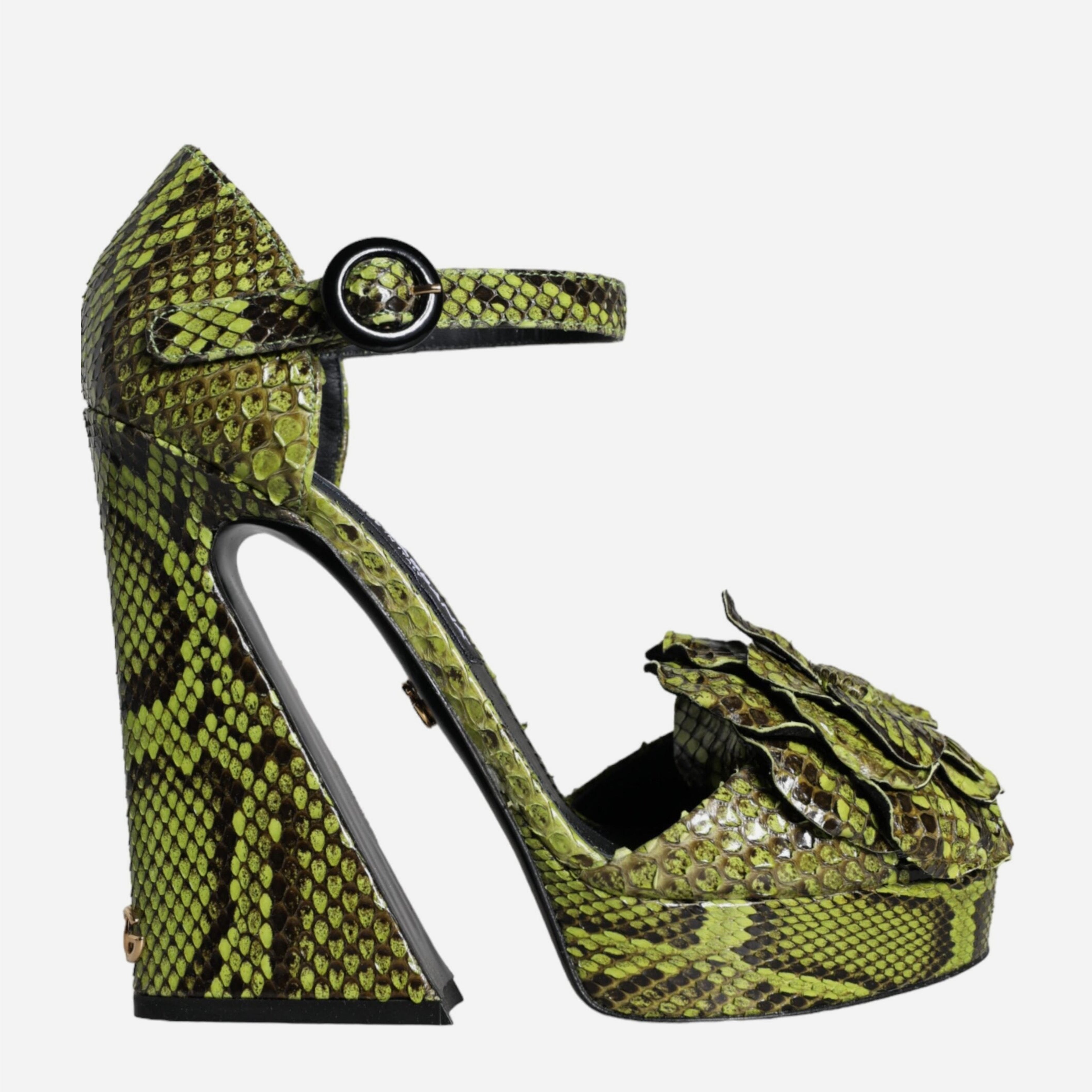 Дамски луксозни зелени сандали от питон DOLCE & GABBANA Women’s Green Python Leather Heels Sandals