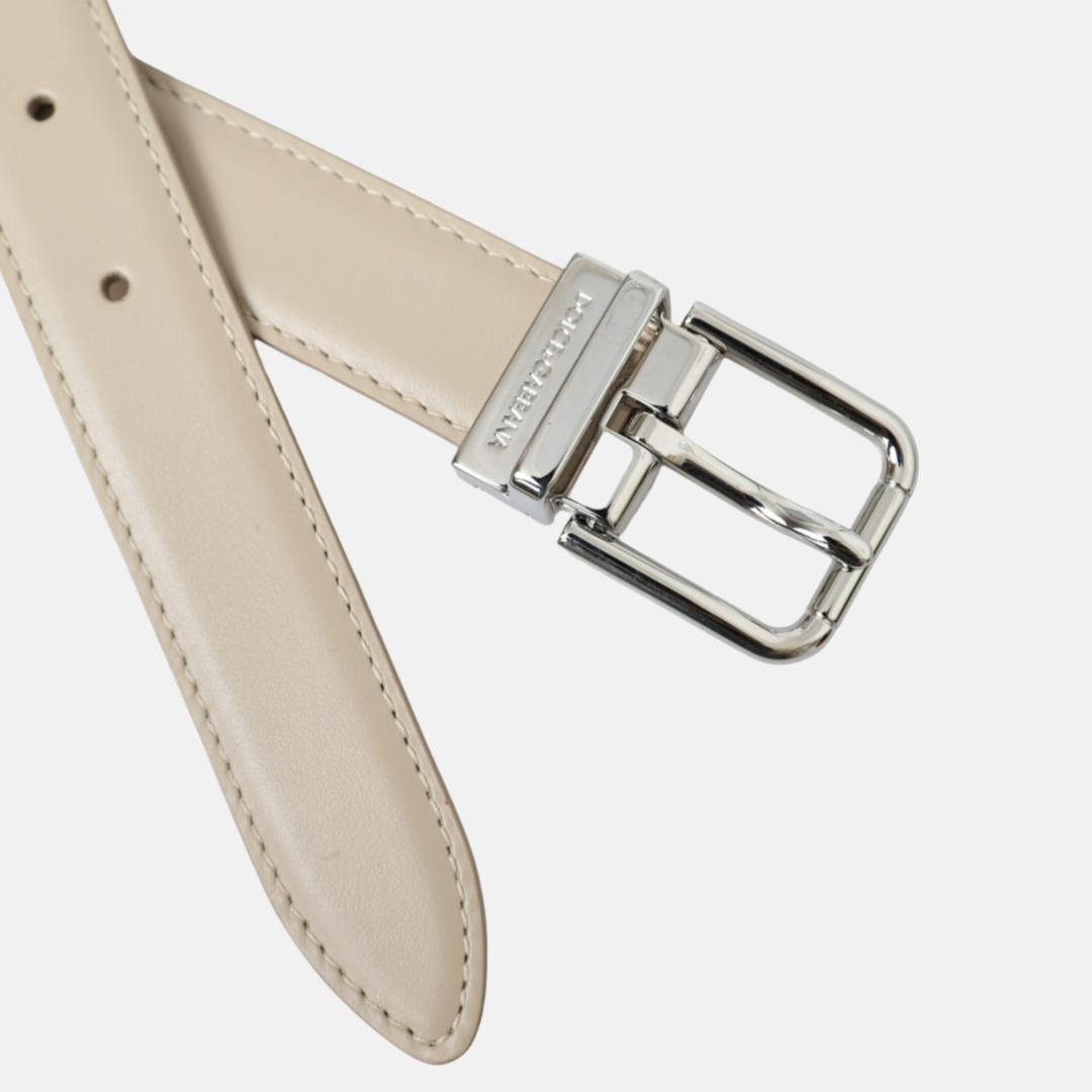 Дамски бежов колан Dolce & Gabbana 
Beige Calfskin Leather Silver Metal Buckle Belt