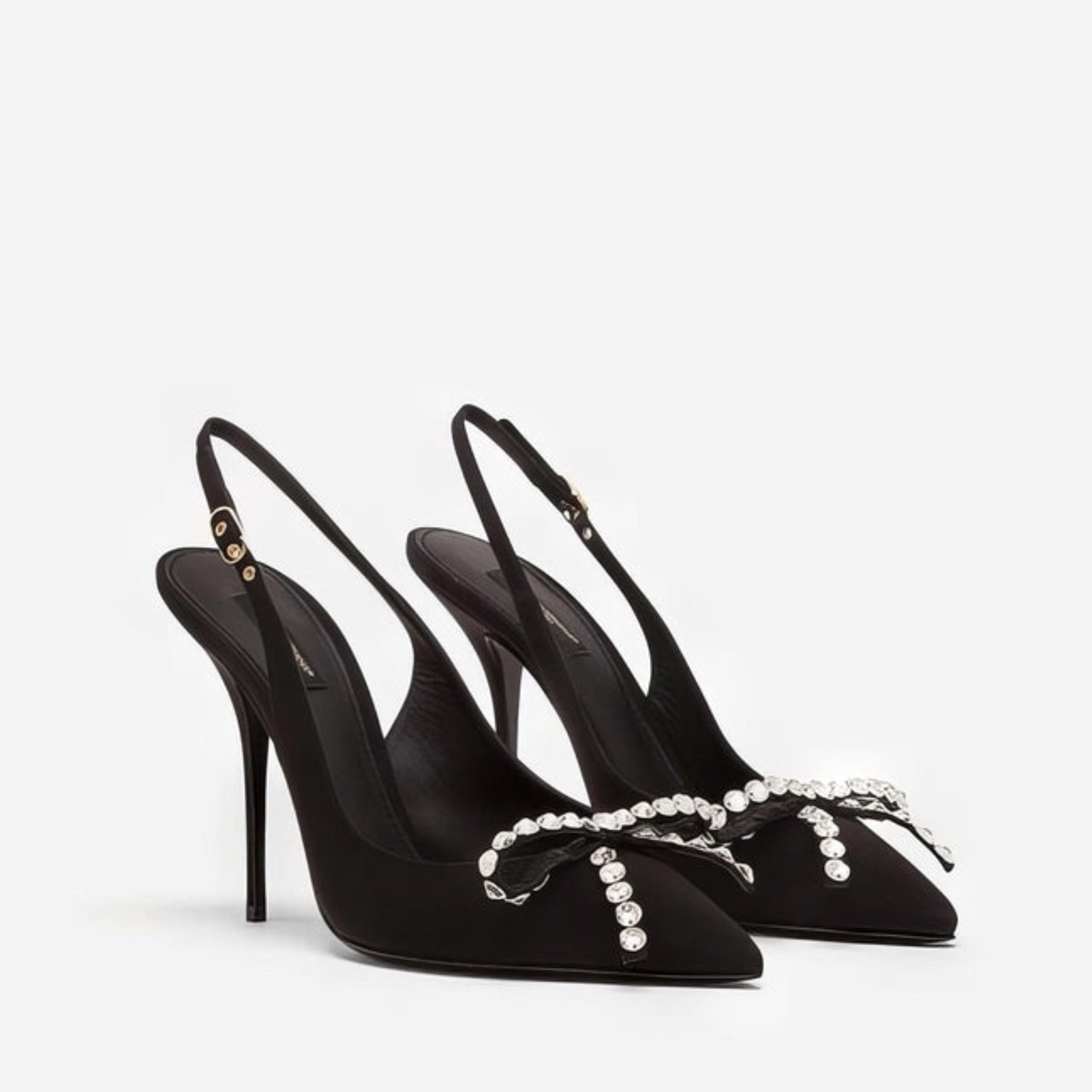 Дамски луксозни обувки на висок ток в черно с кристали DOLCE & GABBANA Women’s Black Embellished Slingback Heels