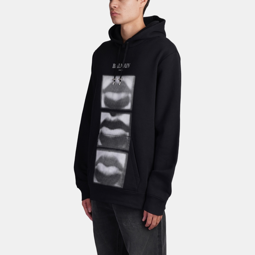 Мъжко черно худи Balmain Lips Men Hoodie