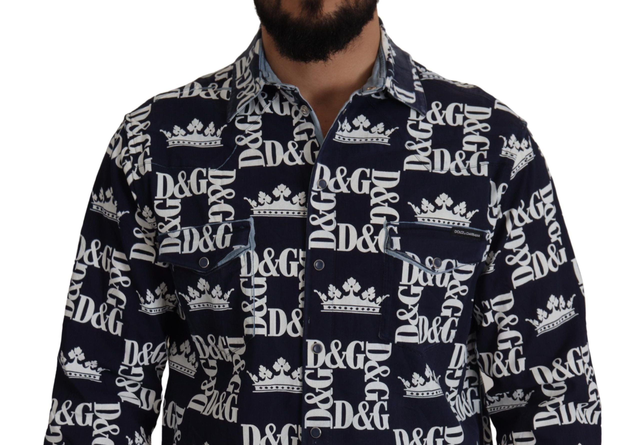 Dolce & Gabbana Elegant Slim Fit Blue Crown Shirt