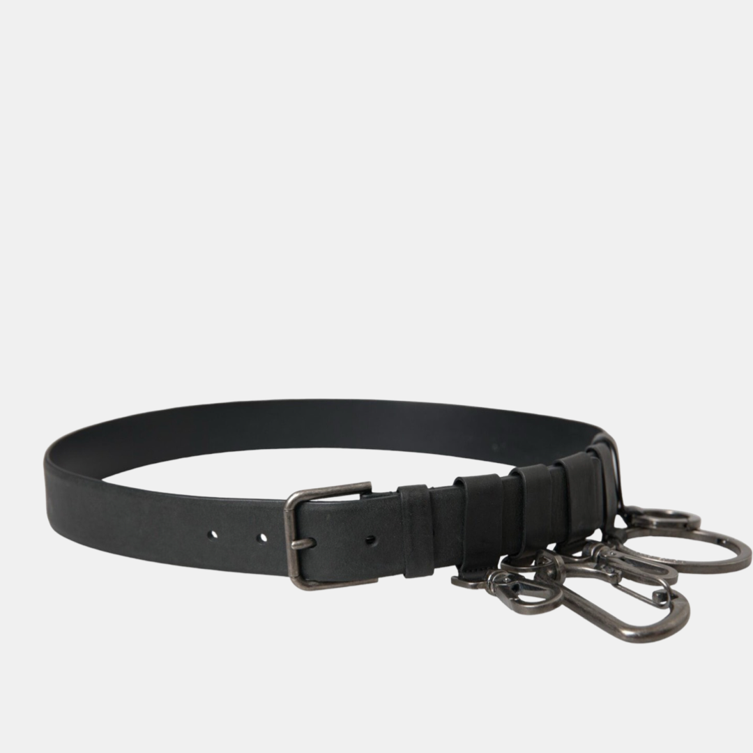 Мъжки колан Dolce & Gabbana Black Calf Leather Silver Metal Buckle Belt