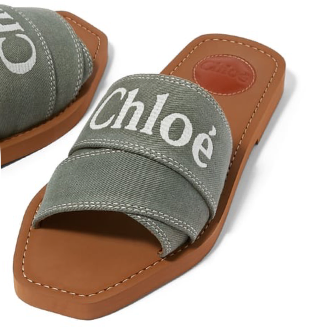 Дамски сандали Chloé Elegant Forest Green Cotton Slides