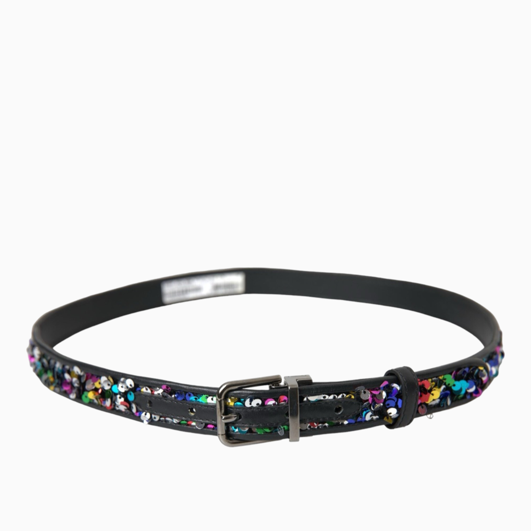 Дамски колан DOLCE & GABBANA Sequined Silver Metal Buckle Women Belt