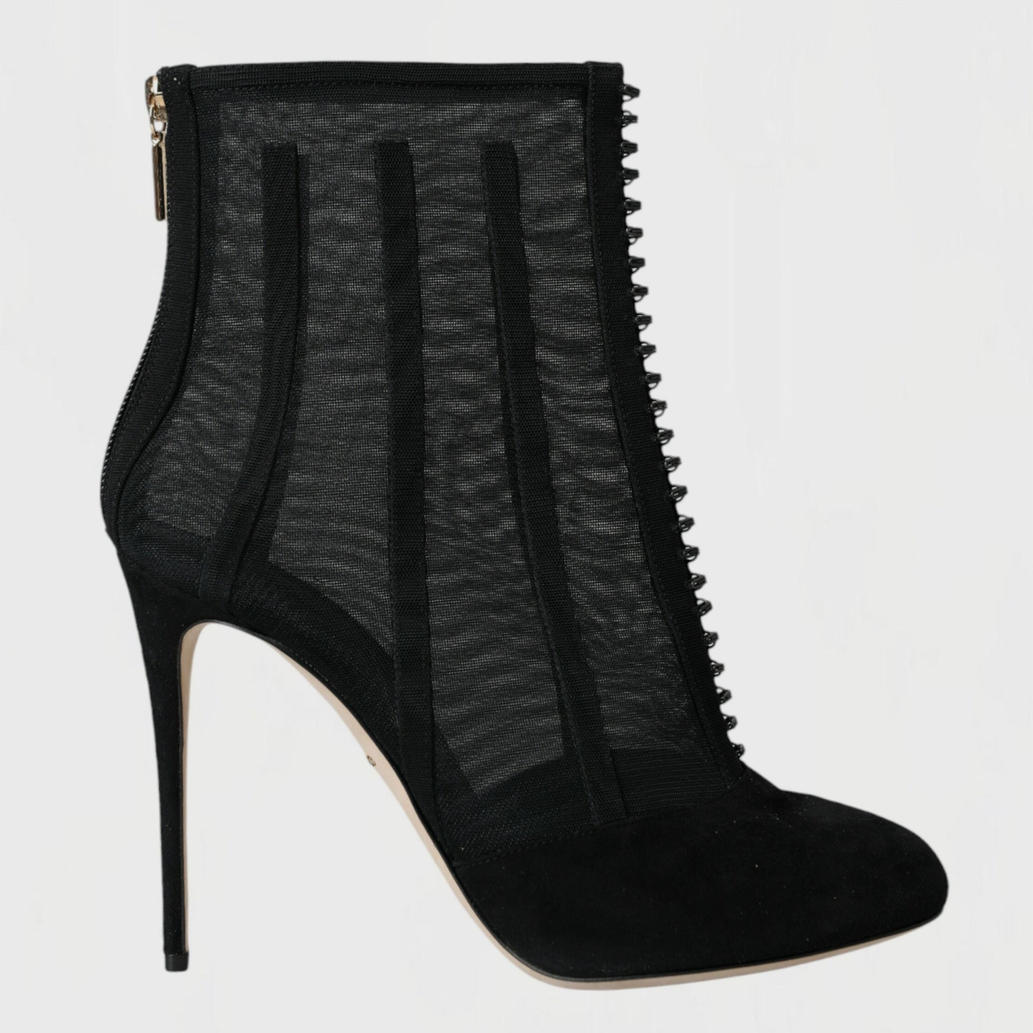 Дамски луксозни мрежести боти на висок ток в черно DOLCE & GABBANA Women’s Black Mesh Stiletto Heels Ankle Boots