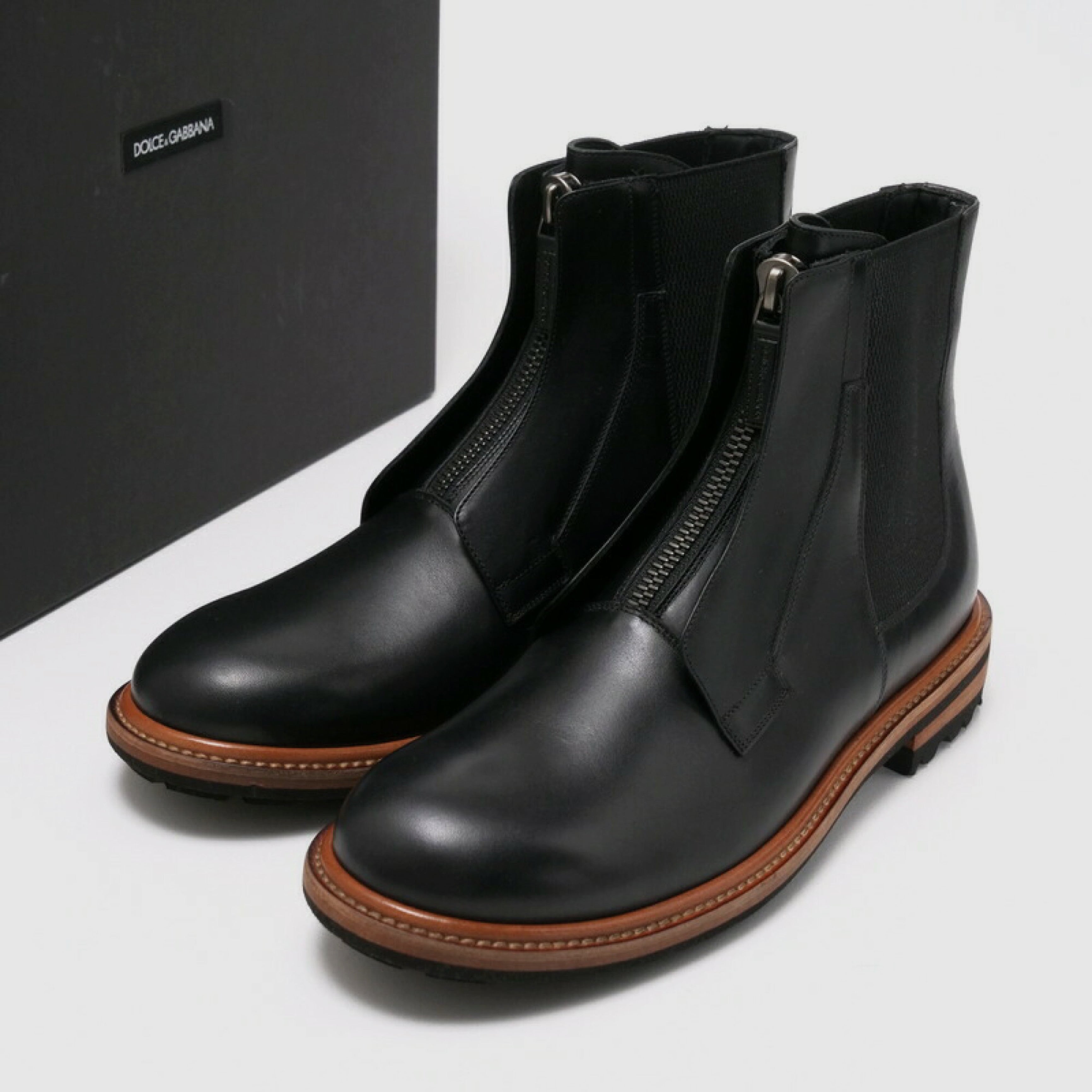 Мъжки луксозни боти от естествена кожа в черно DOLCE & GABBANA Men’s Black Leather Chelsea Mid Calf Men Boots