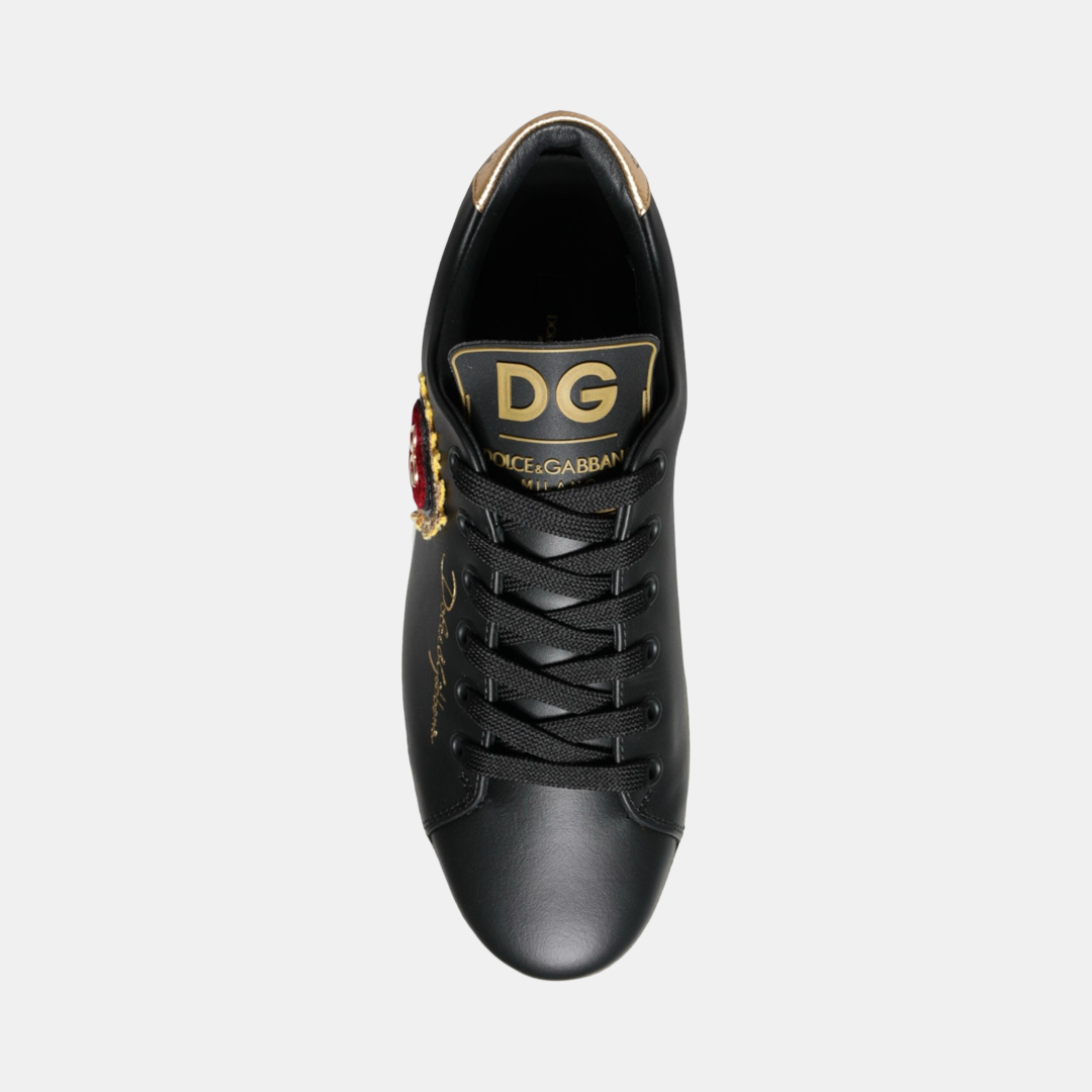 Дамски черни кецове Dolce & Gabbana Black Portofino Sacred Heart Sneakers