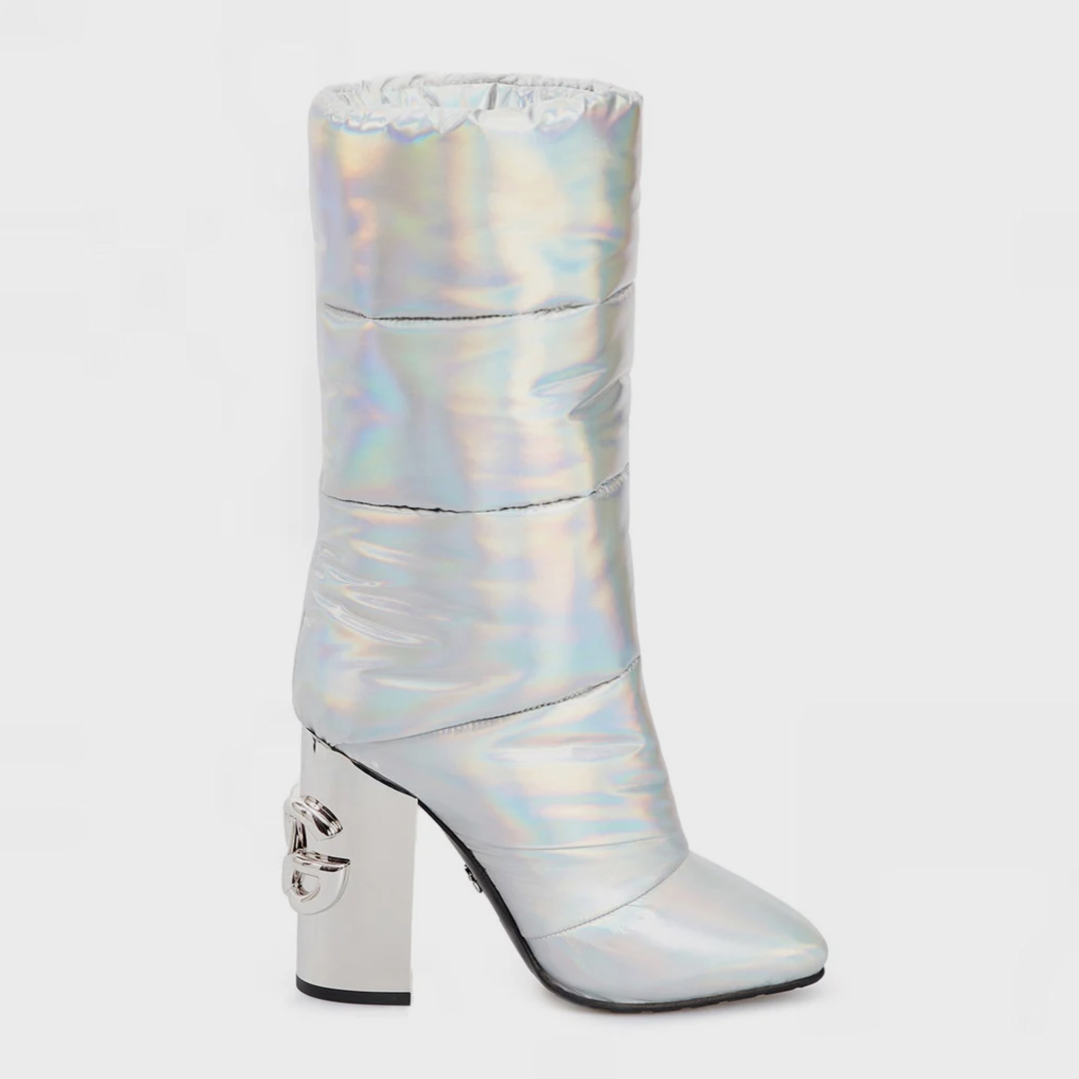 Дамски сребристи ботуши Dolce & Gabbana Silver Padded DG Logo Heels Boots