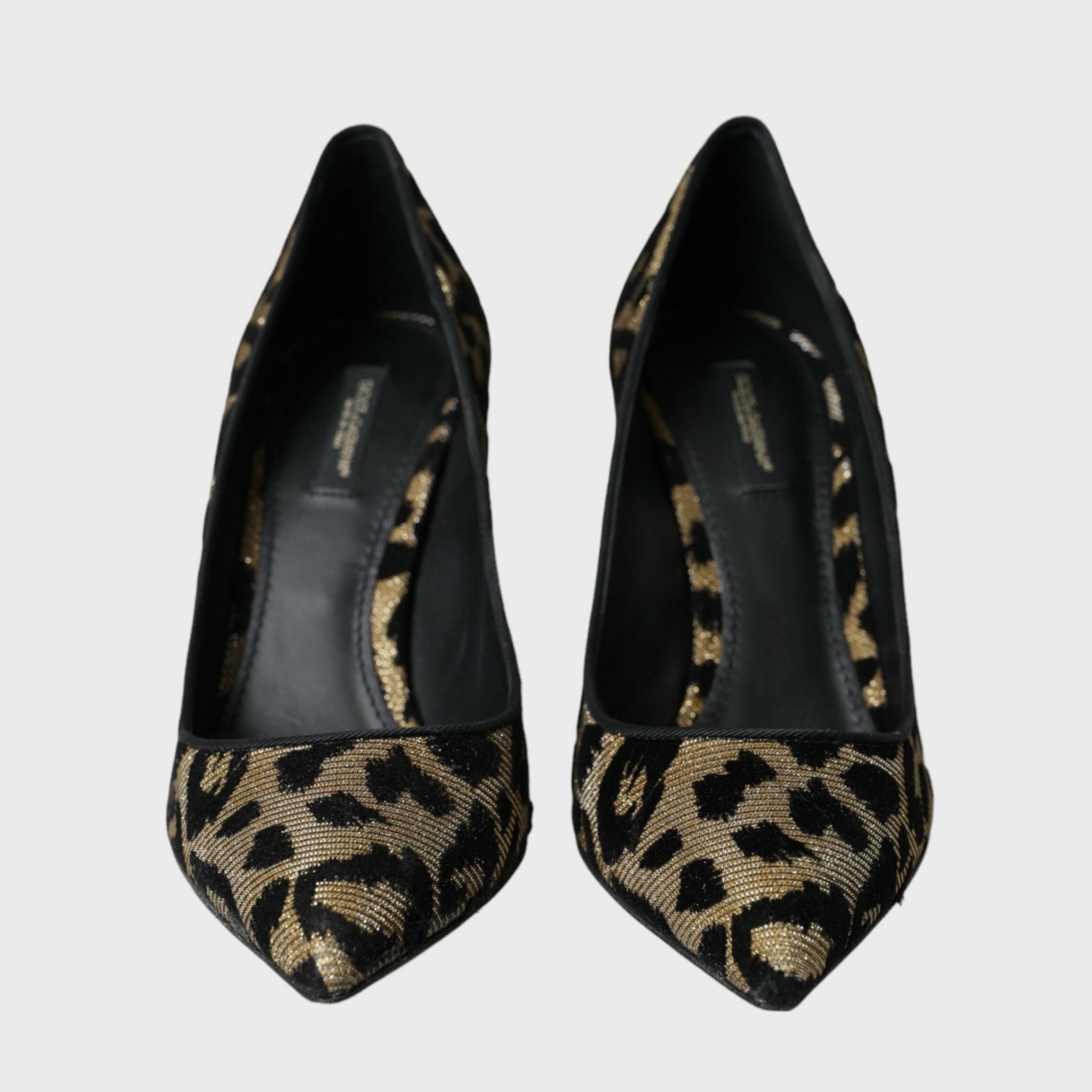 Dolce & Gabbana Black Gold Leopard Lurex Heels Pumps Shoes