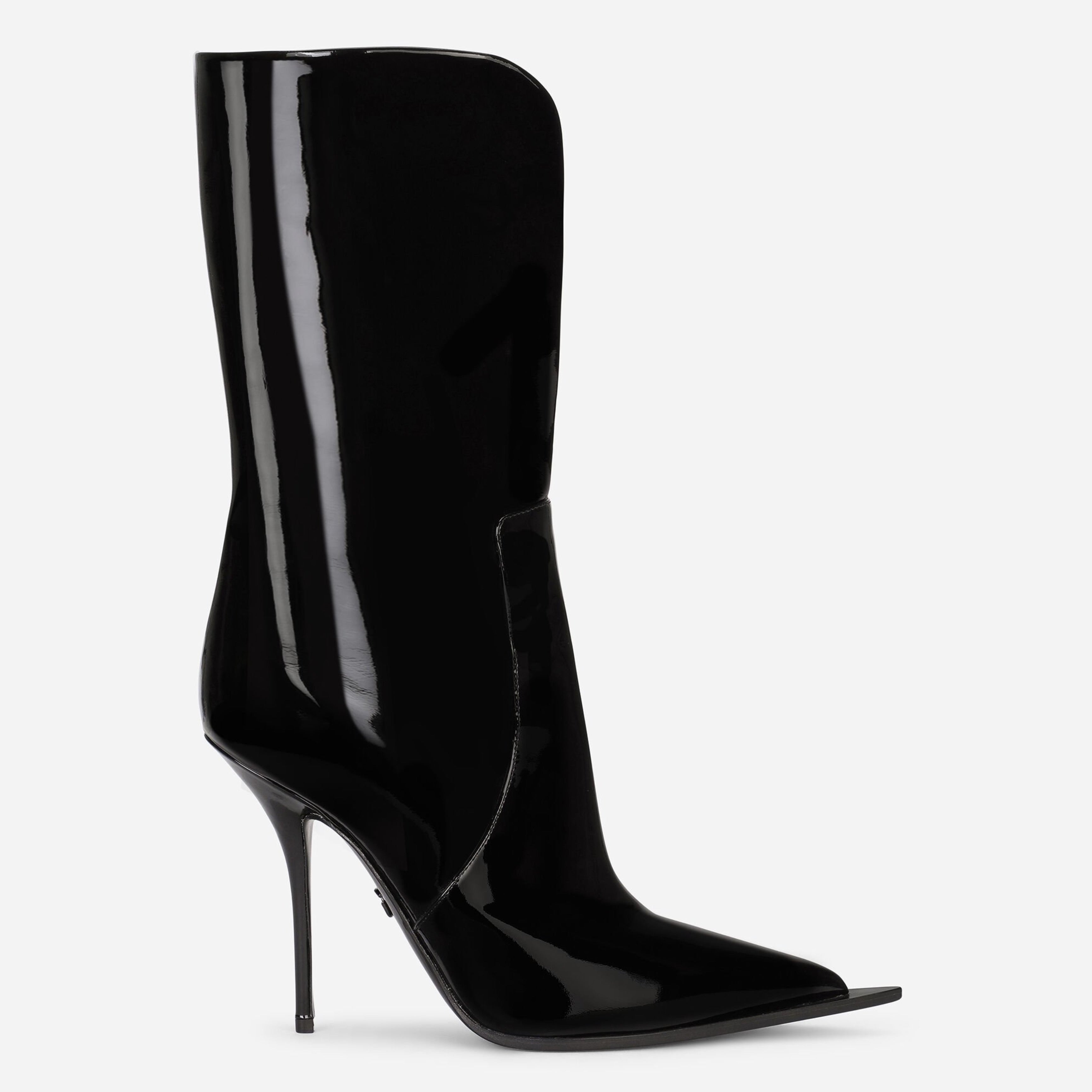 Дамски луксозни кожени ботуши в черно Dolce & Gabbana Women’s Black Patent Leather Mid Calf Boots