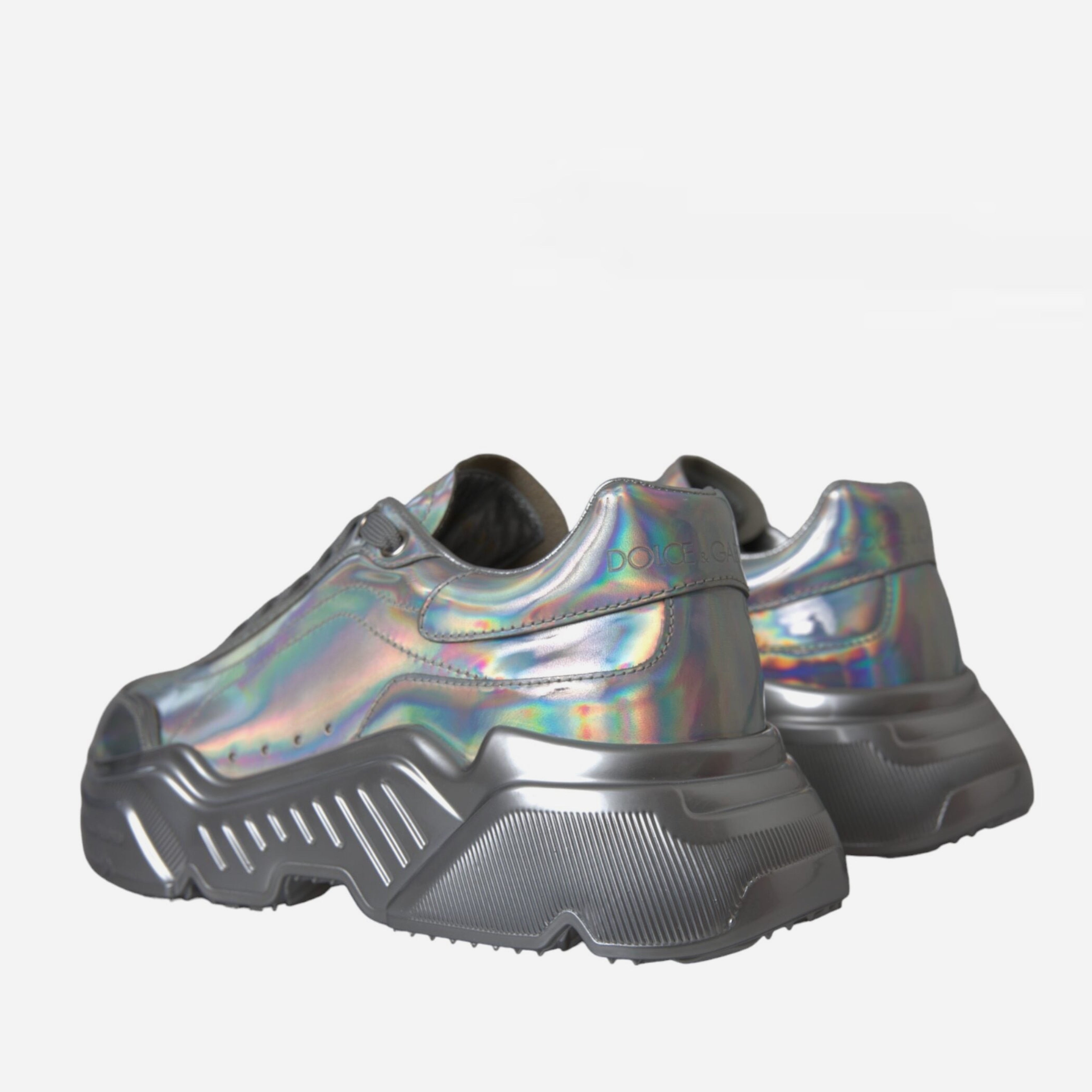 Дамски луксозни сребристи кецове Dolce & Gabbana Women’s Silver Iridescent DAYMASTER Leather Sneakers