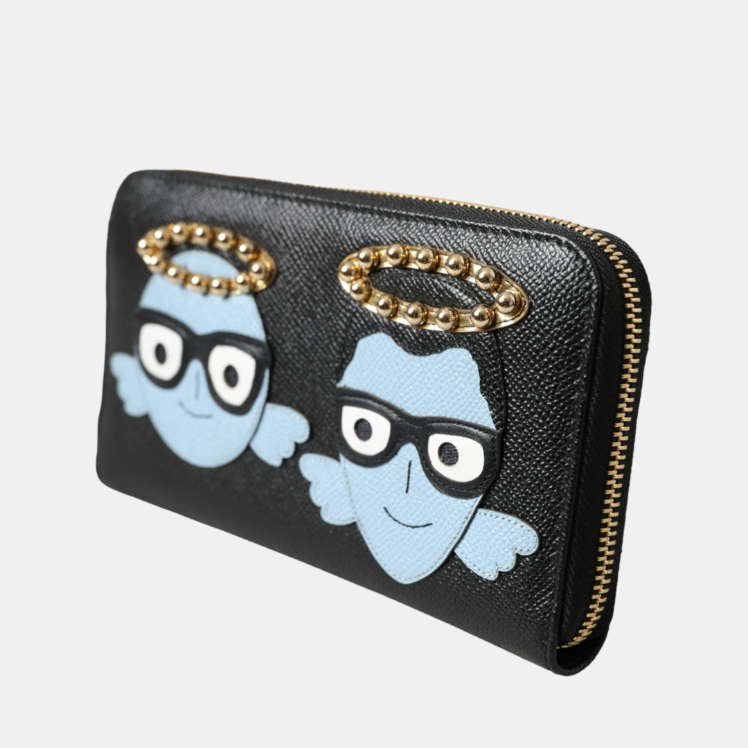 Мъжко клъч портмоне Dolce & Gabbana Black Blue Leather #DGFAMILY Zipper Continental Men Wallet