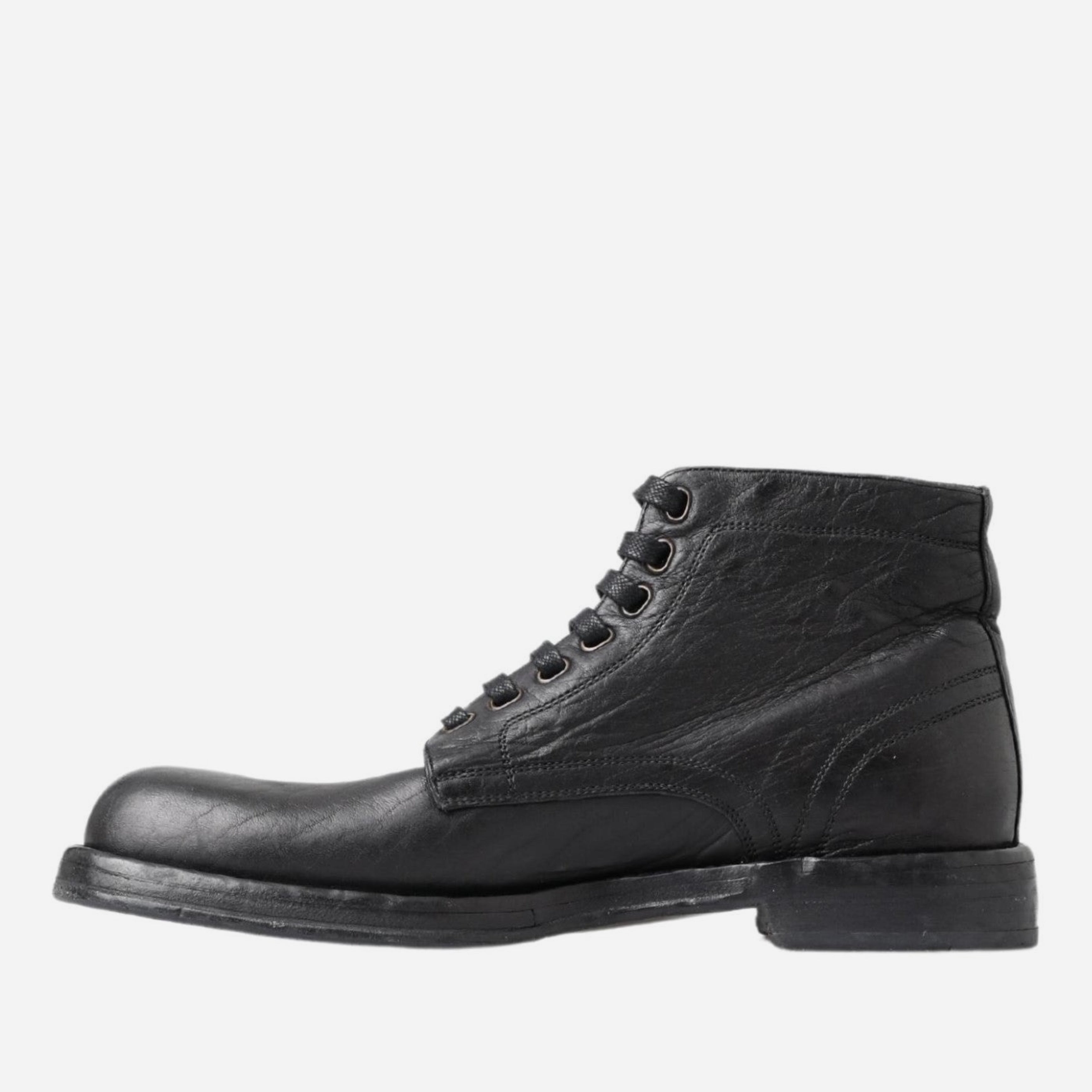 Мъжки черни луксозни боти кубинки от естествена кожа с Vibram подметка Dolce & Gabbana Men’s Equisite Black Lace-Up Leather Ankle Boots