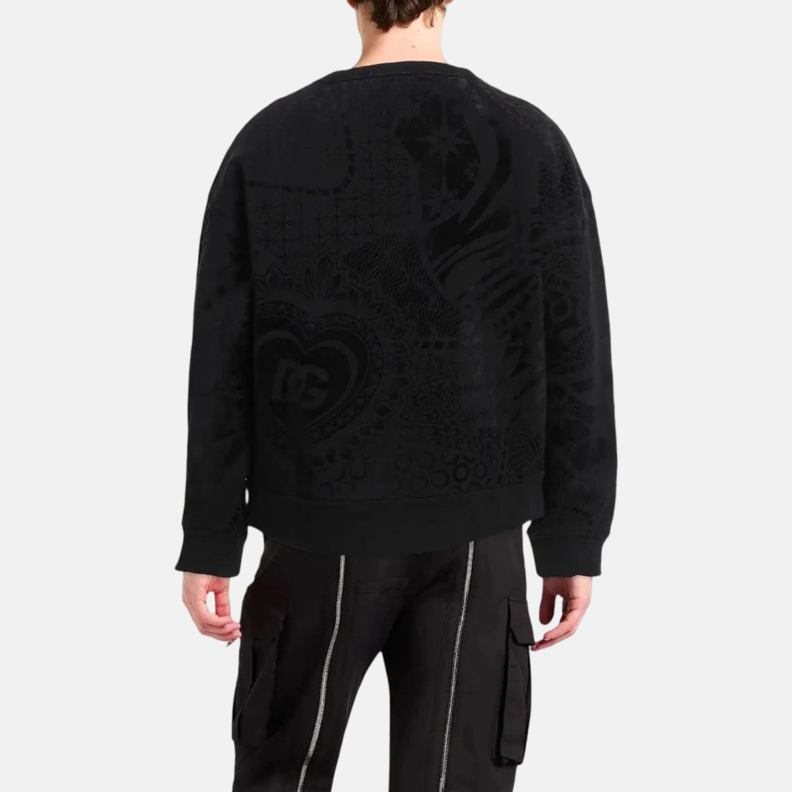 Dolce & Gabbana Black Printed Men Sweatshirt Back View