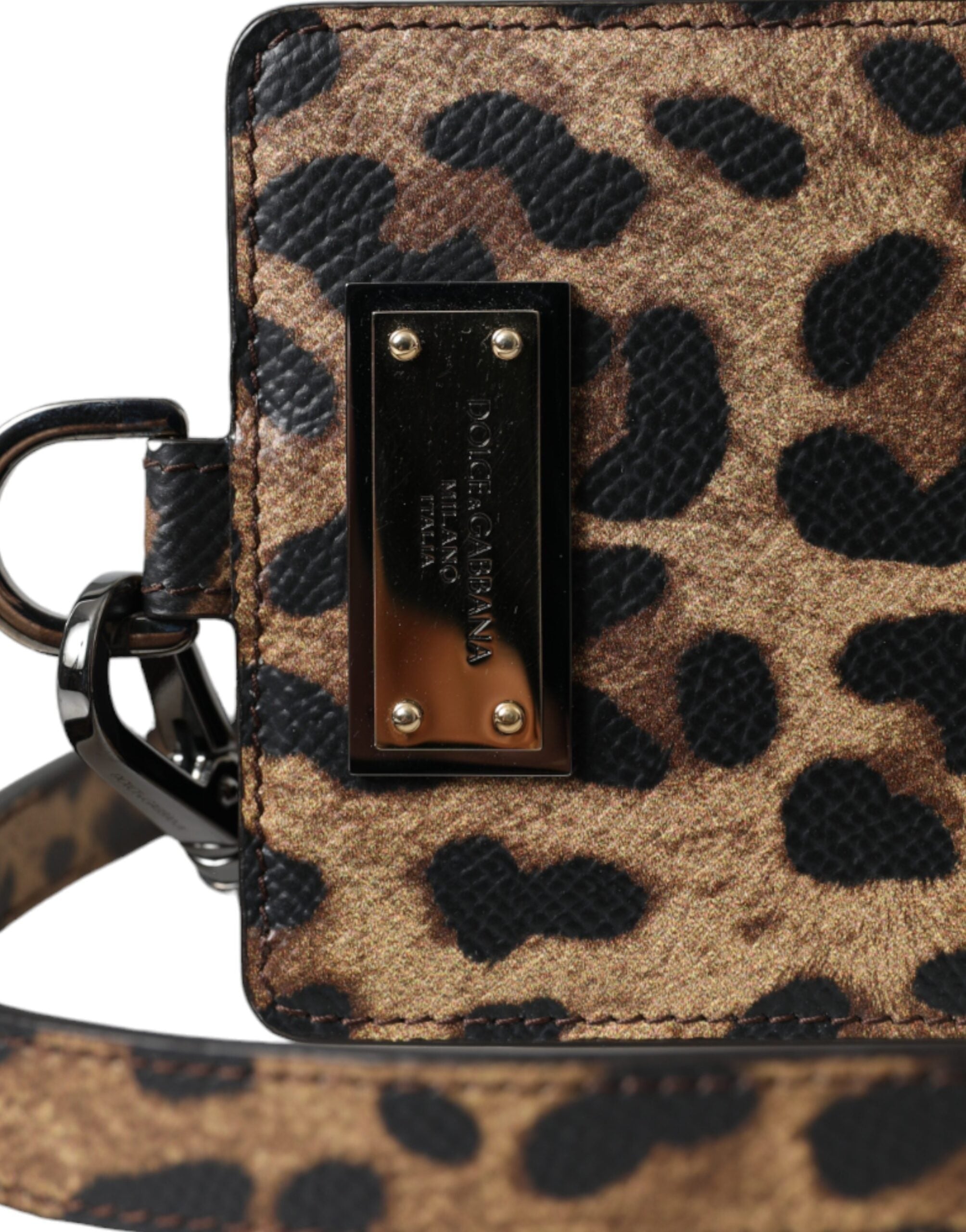 Дамски луксозен леопардов кардхолдър от естествена кожа Dolce & Gabbana Women’s Leather Leopard Print Logo Plaque Cardholder