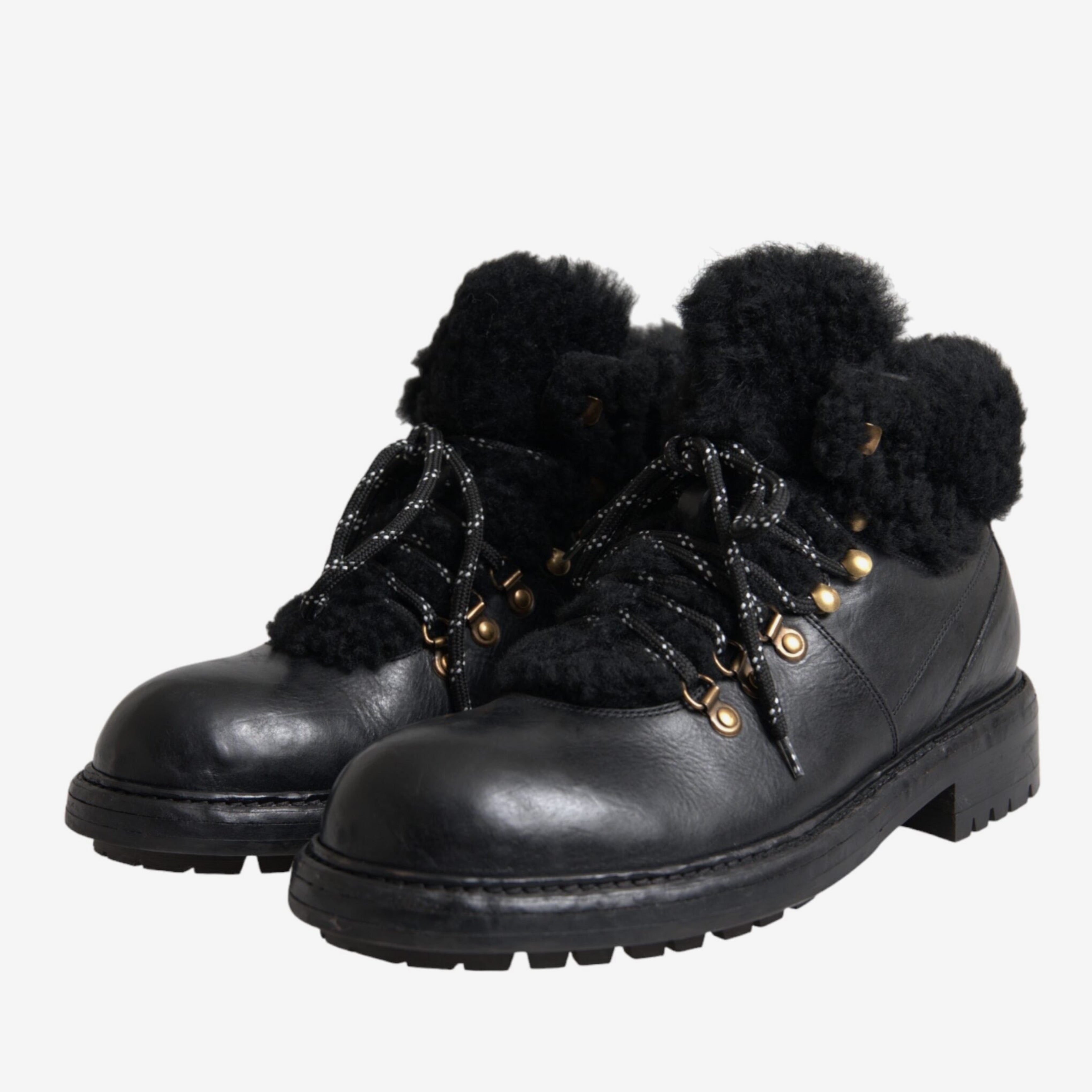 Мъжки черни боти от естествена кожа с козина Dolce & Gabbana Men’s Black Leather Bernini Shearling Ankle Boots