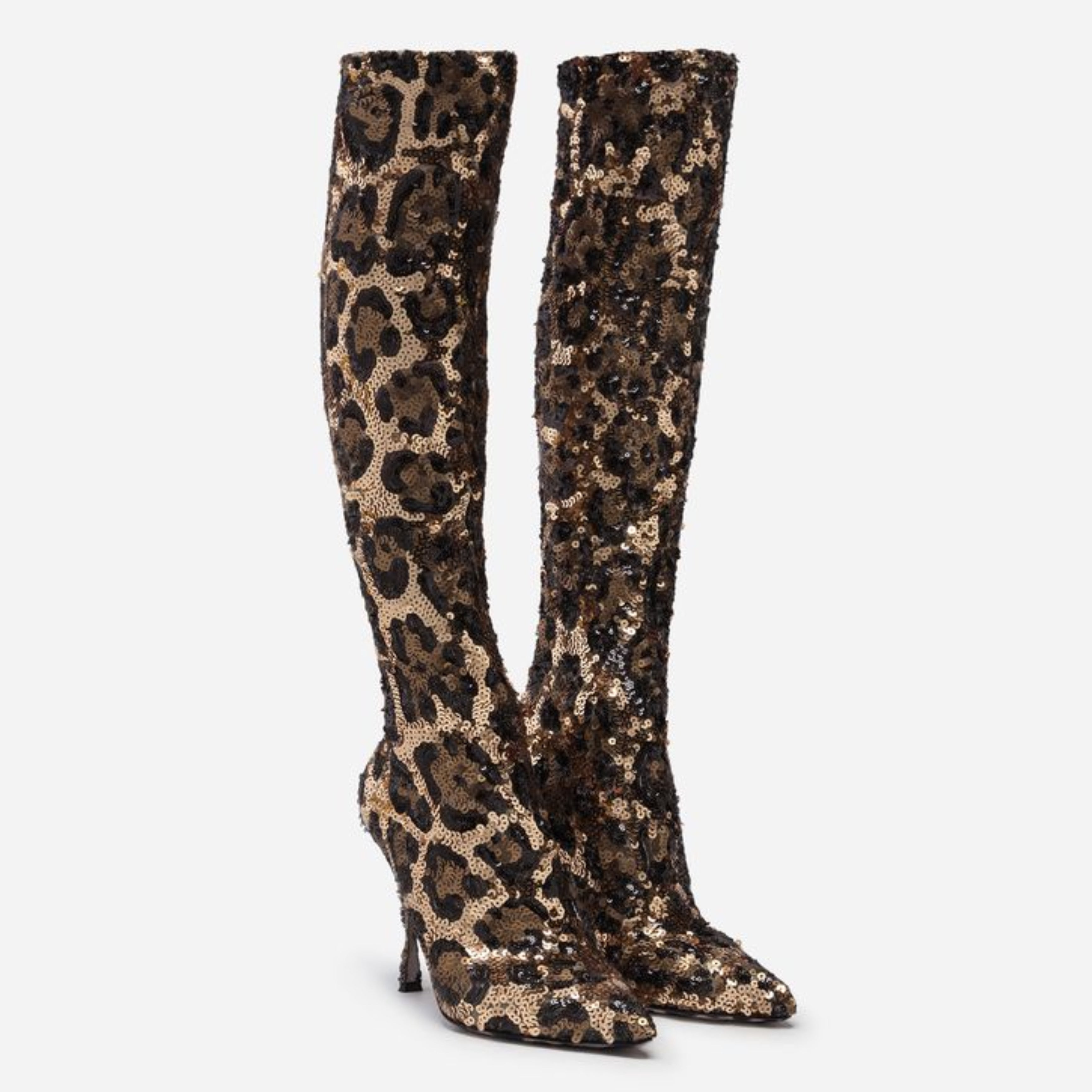 Дамски високи ботуши чизми с пайети в леопардова шарка DOLCE & GABBANA Women’s Leopard Sequin Knee-High Boots