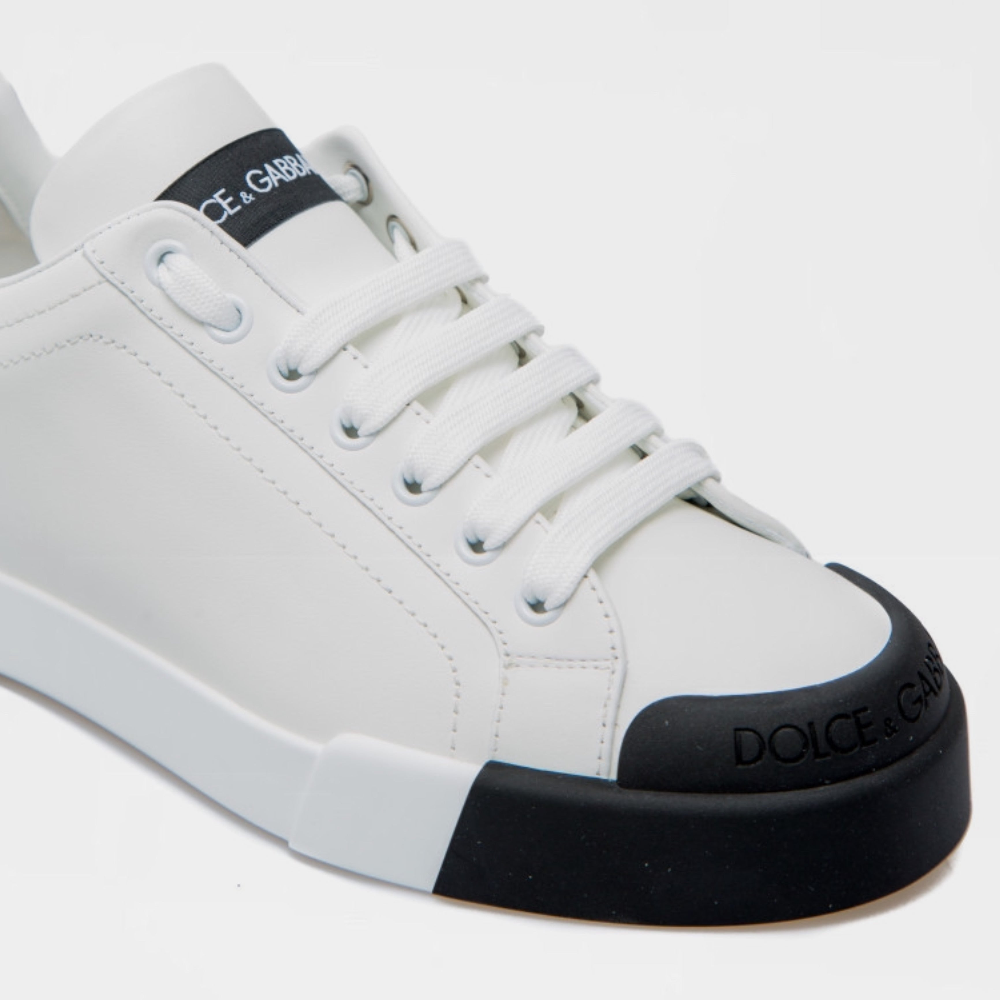 Мъжки луксозни кожени кецове в бяло и черно DOLCE & GABBANA Men’s Luxury White/Black Leather Portofino Sneakers