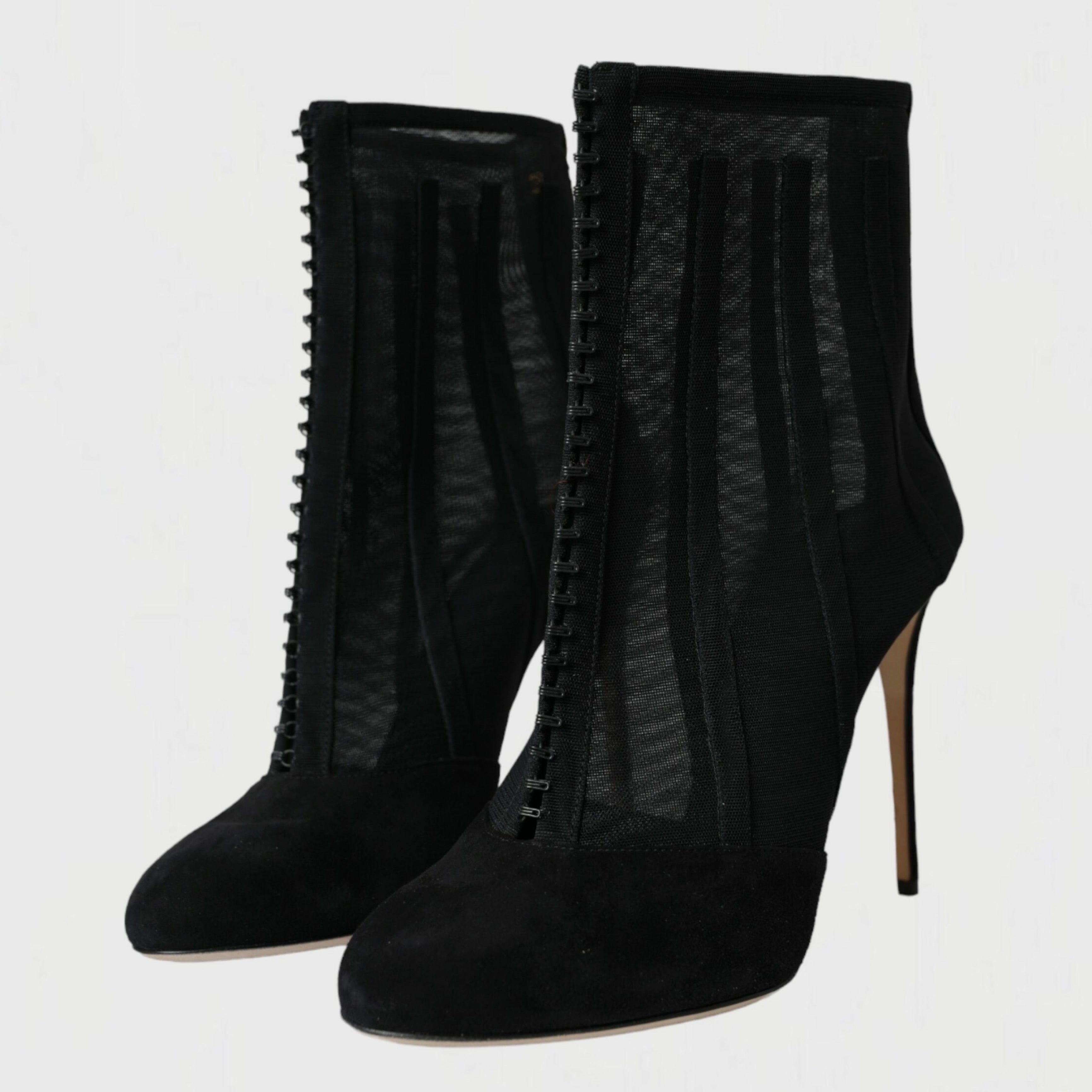 Дамски луксозни мрежести боти на висок ток в черно DOLCE & GABBANA Women’s Black Mesh Stiletto Heels Ankle Boots