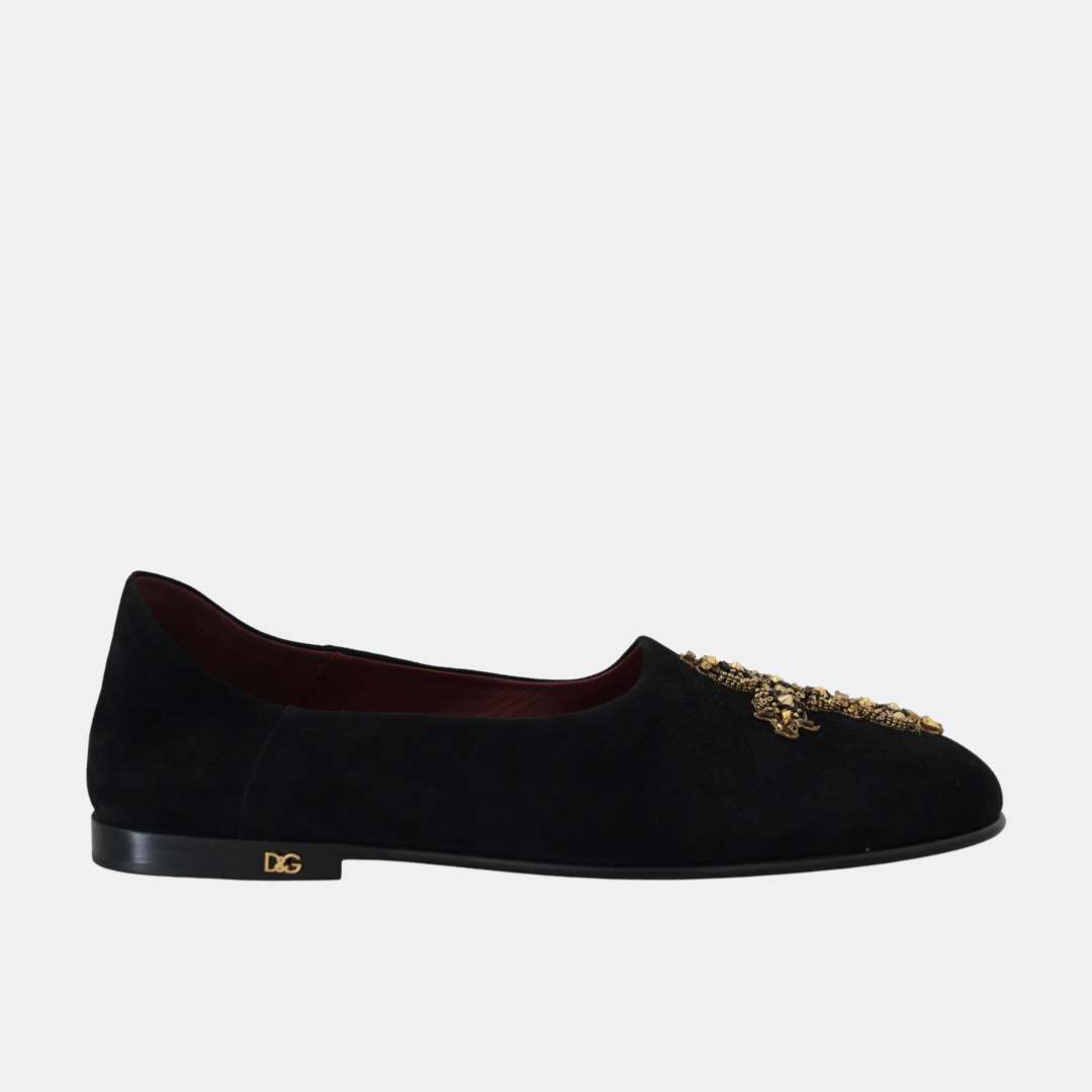 Мъжки мокасини Dolce & Gabbana Black Gold Crystal Sequined Men Loafers